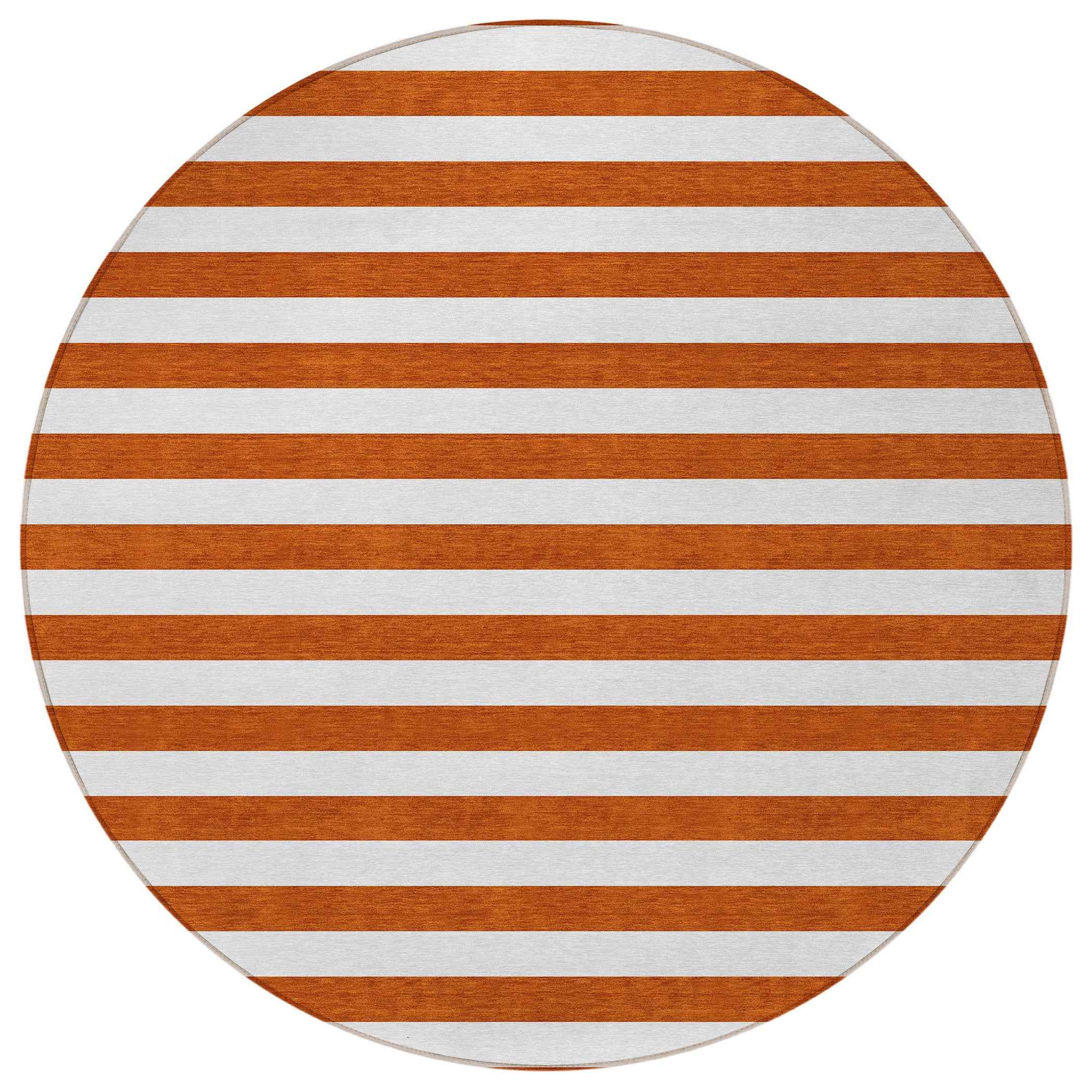8' Round Orange Round Striped Washable Non Skid Indoor Outdoor Area Rug