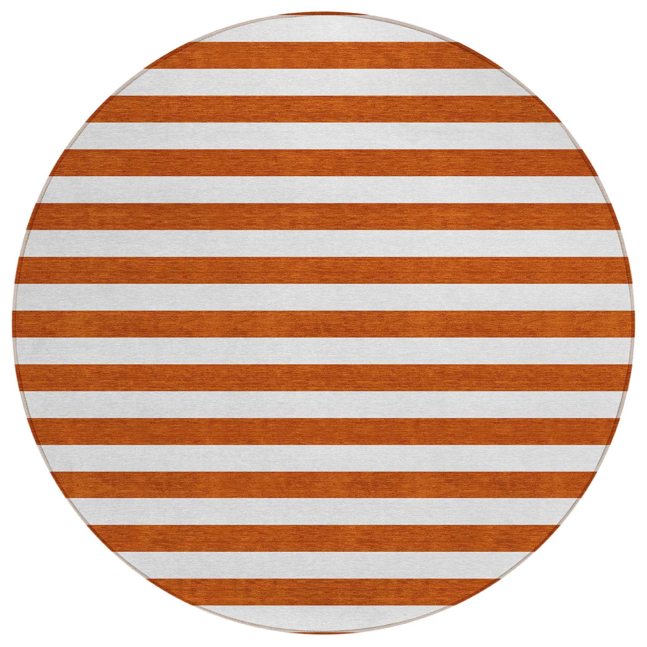 8' Round Orange Round Striped Washable Non Skid Indoor Outdoor Area Rug