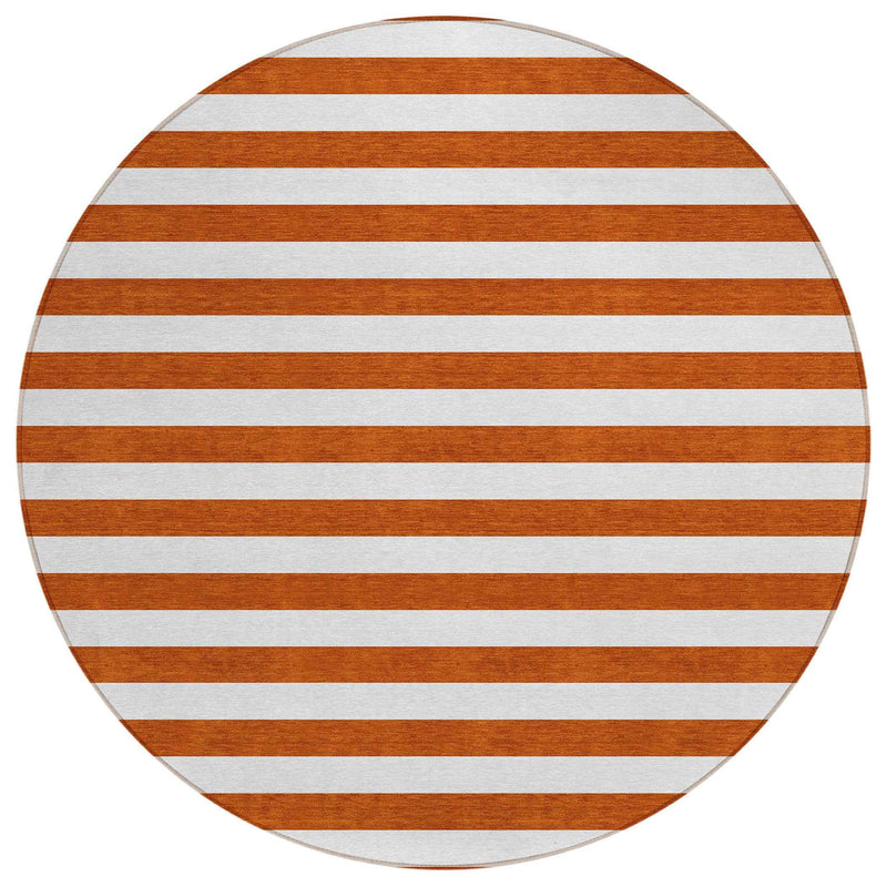8' Round Orange Round Striped Washable Non Skid Indoor Outdoor Area Rug