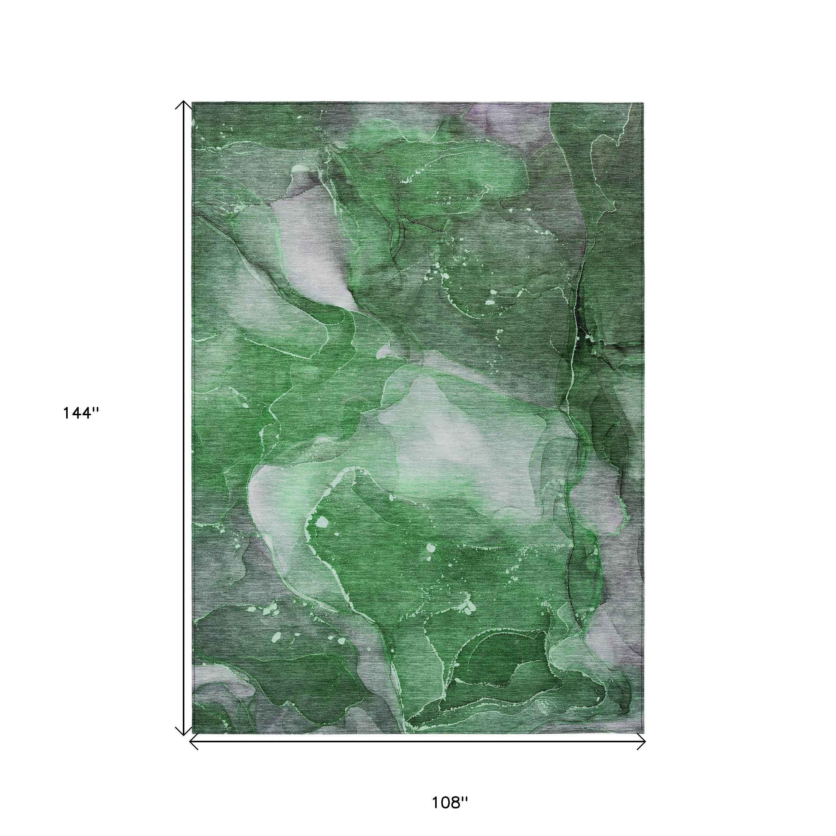 9' X 12' Emerald Abstract Washable Non Skid Indoor Outdoor Area Rug