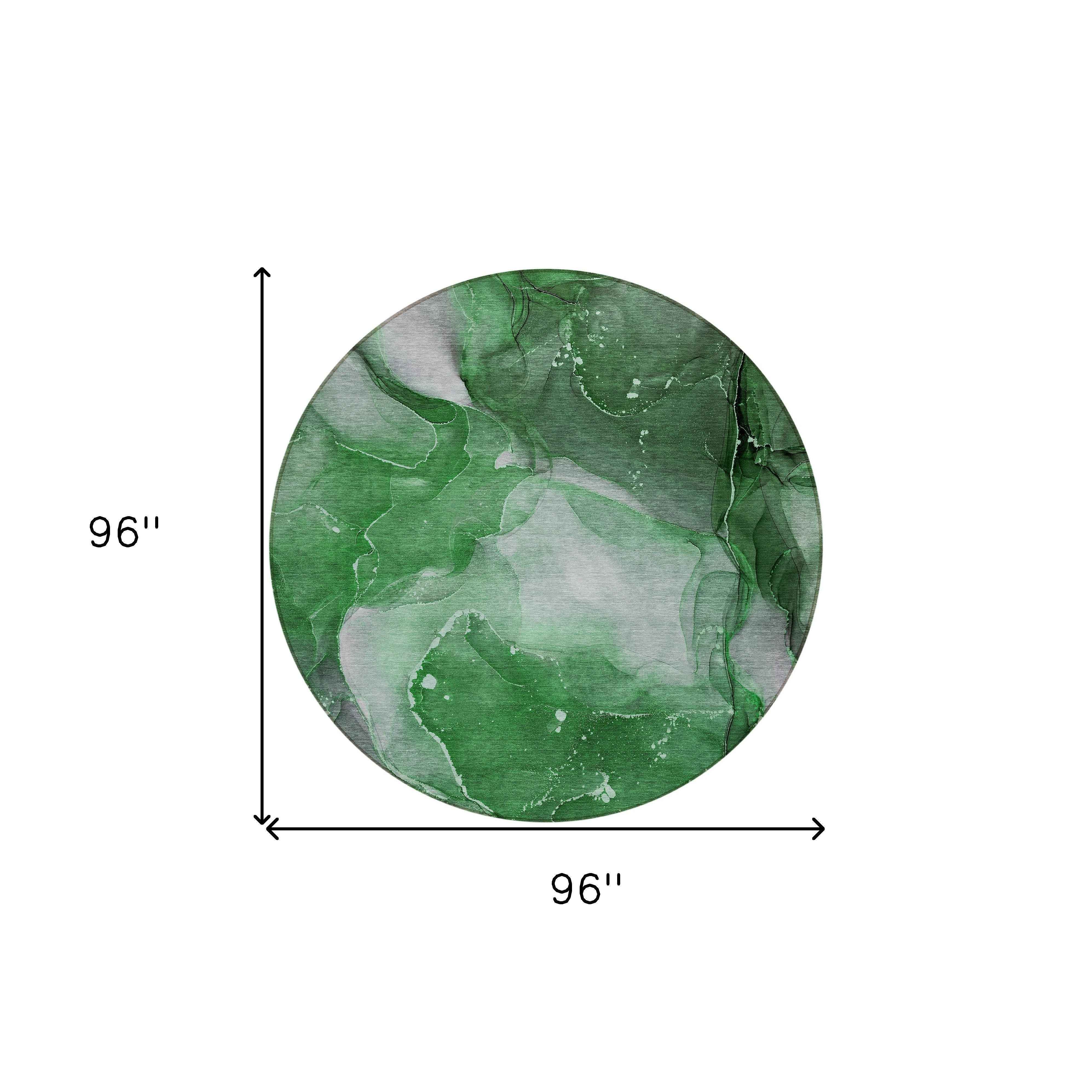 8' Round Emerald Round Abstract Washable Non Skid Indoor Outdoor Area Rug