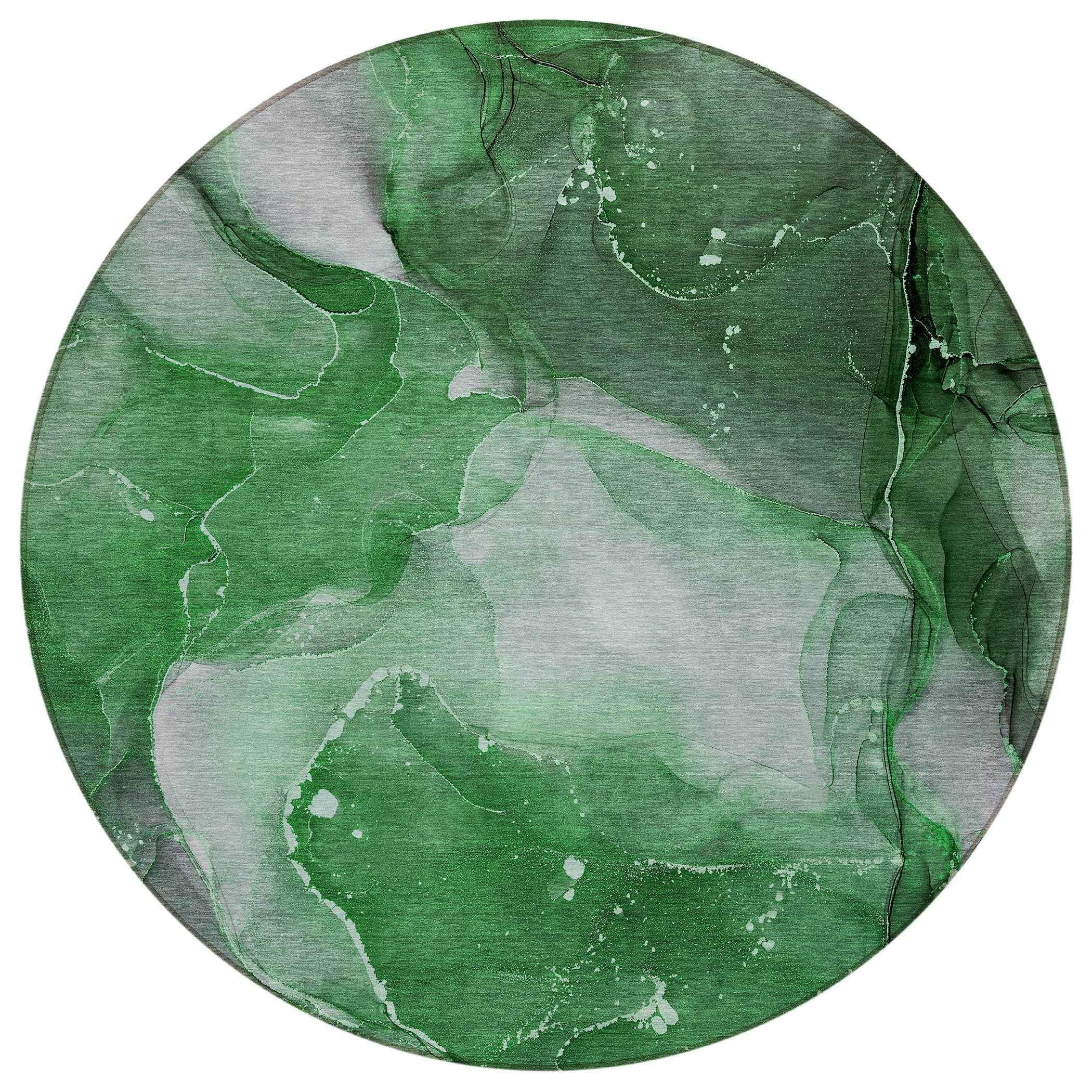 8' Round Emerald Round Abstract Washable Non Skid Indoor Outdoor Area Rug