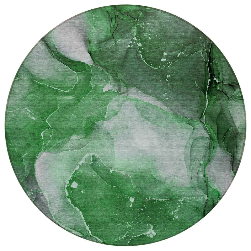 8' Round Emerald Round Abstract Washable Non Skid Indoor Outdoor Area Rug