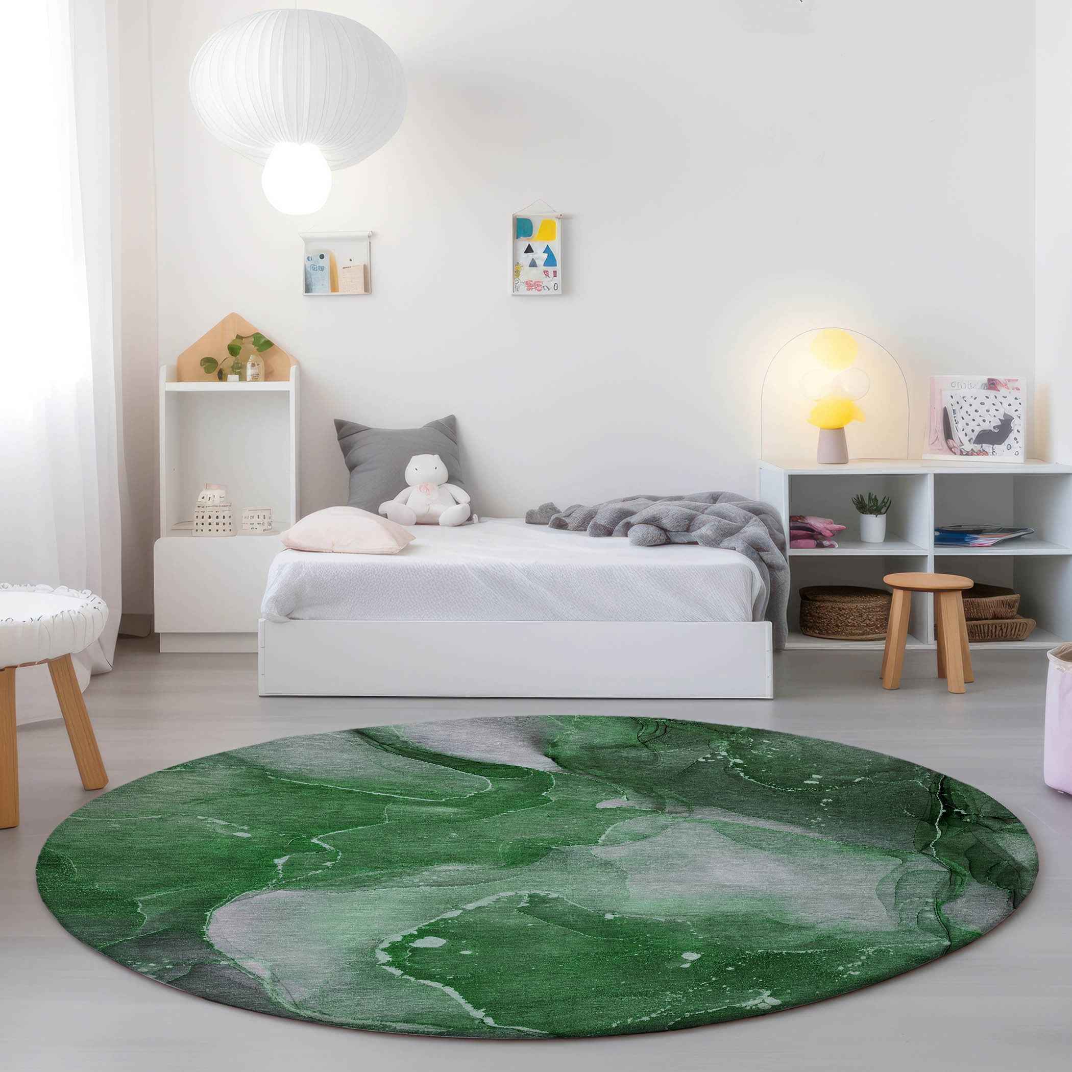 8' Round Emerald Round Abstract Washable Non Skid Indoor Outdoor Area Rug