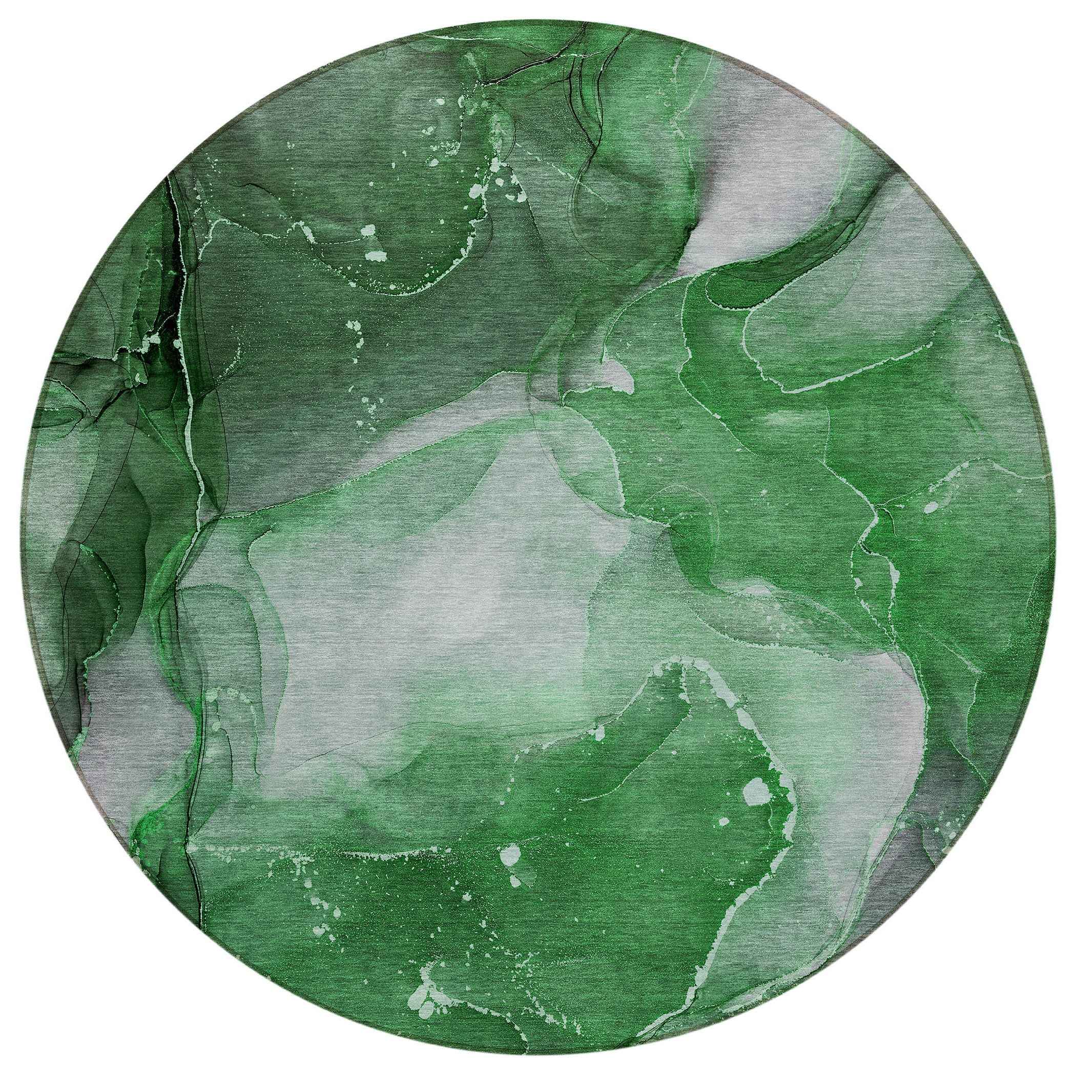 8' Round Emerald Round Abstract Washable Non Skid Indoor Outdoor Area Rug