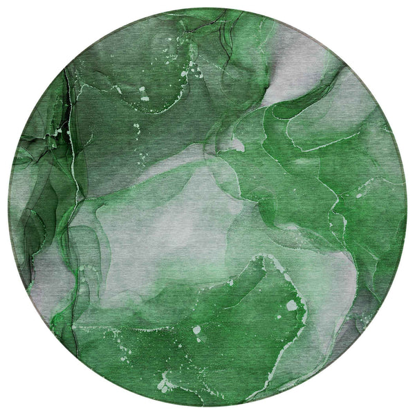 8' Round Emerald Round Abstract Washable Non Skid Indoor Outdoor Area Rug