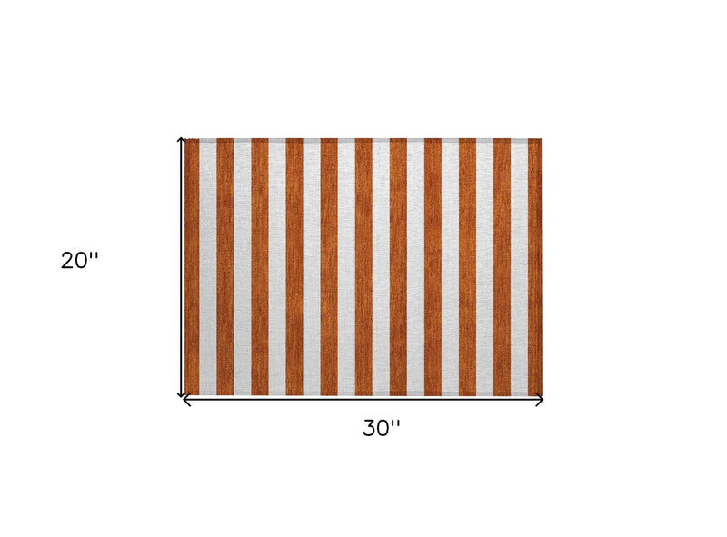 2' X 3' Orange Striped Washable Non Skid Indoor Outdoor Area Rug