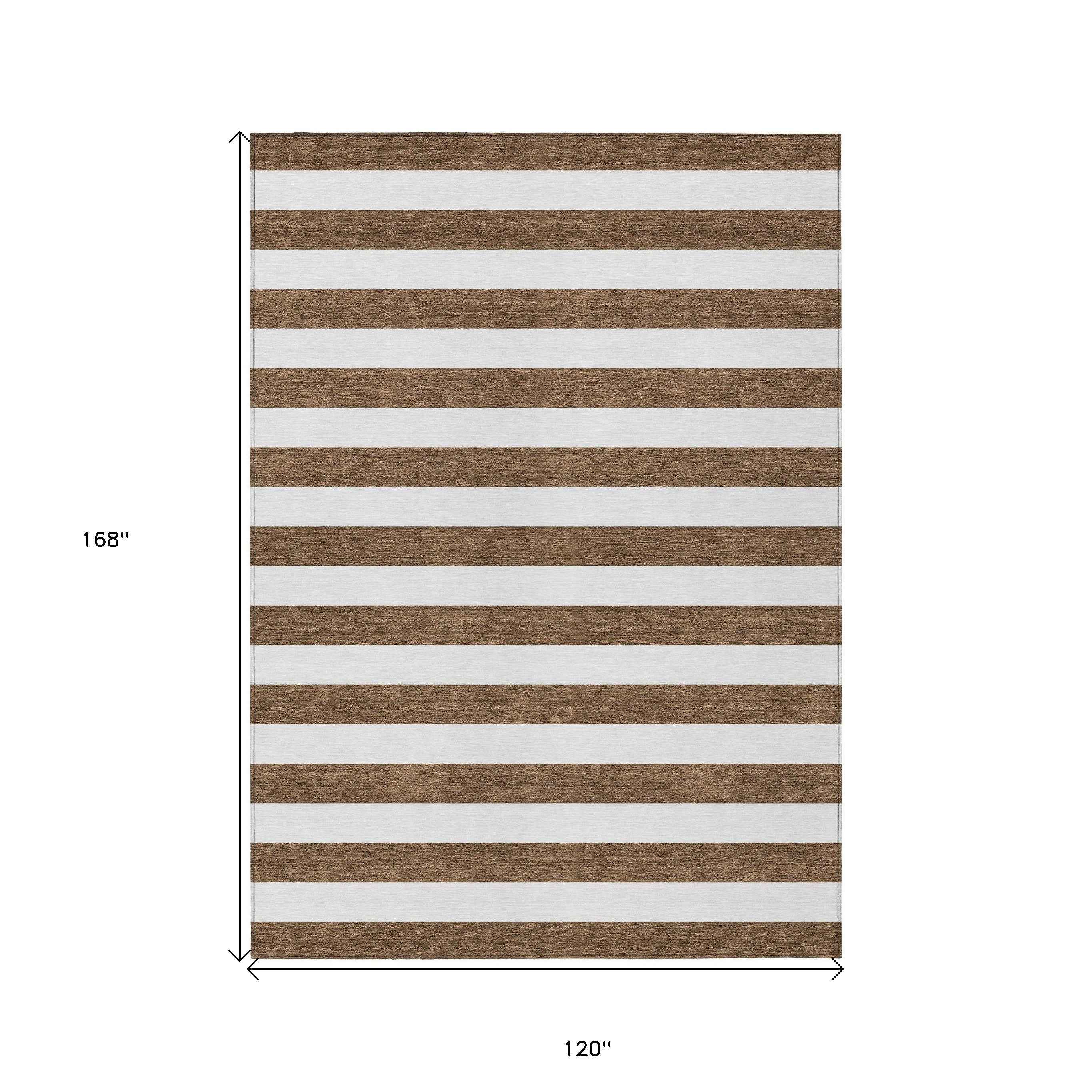 10' X 14' Chocolate Striped Washable Non Skid Indoor Outdoor Area Rug