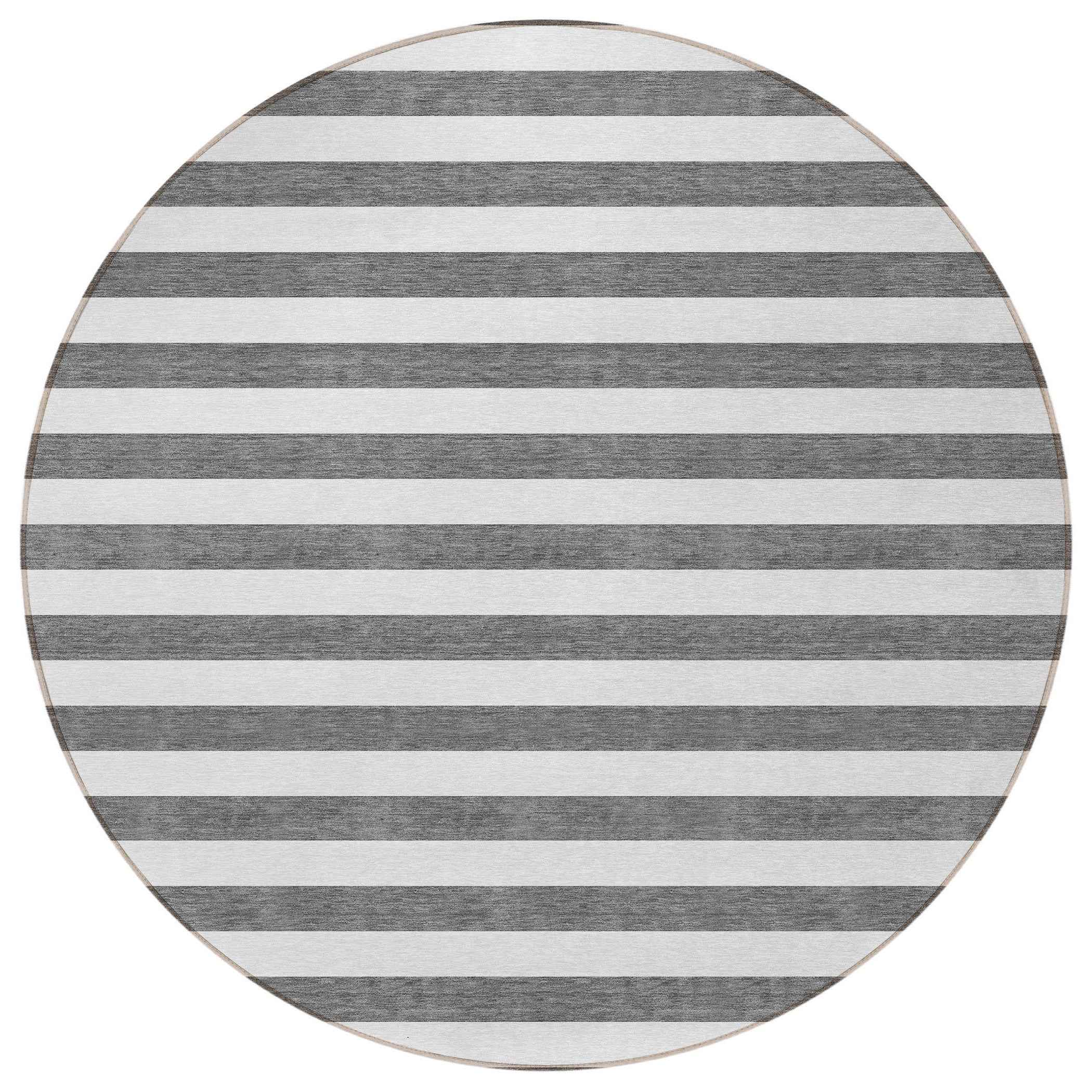 8' Round Charcoal Round Striped Washable Non Skid Indoor Outdoor Area Rug