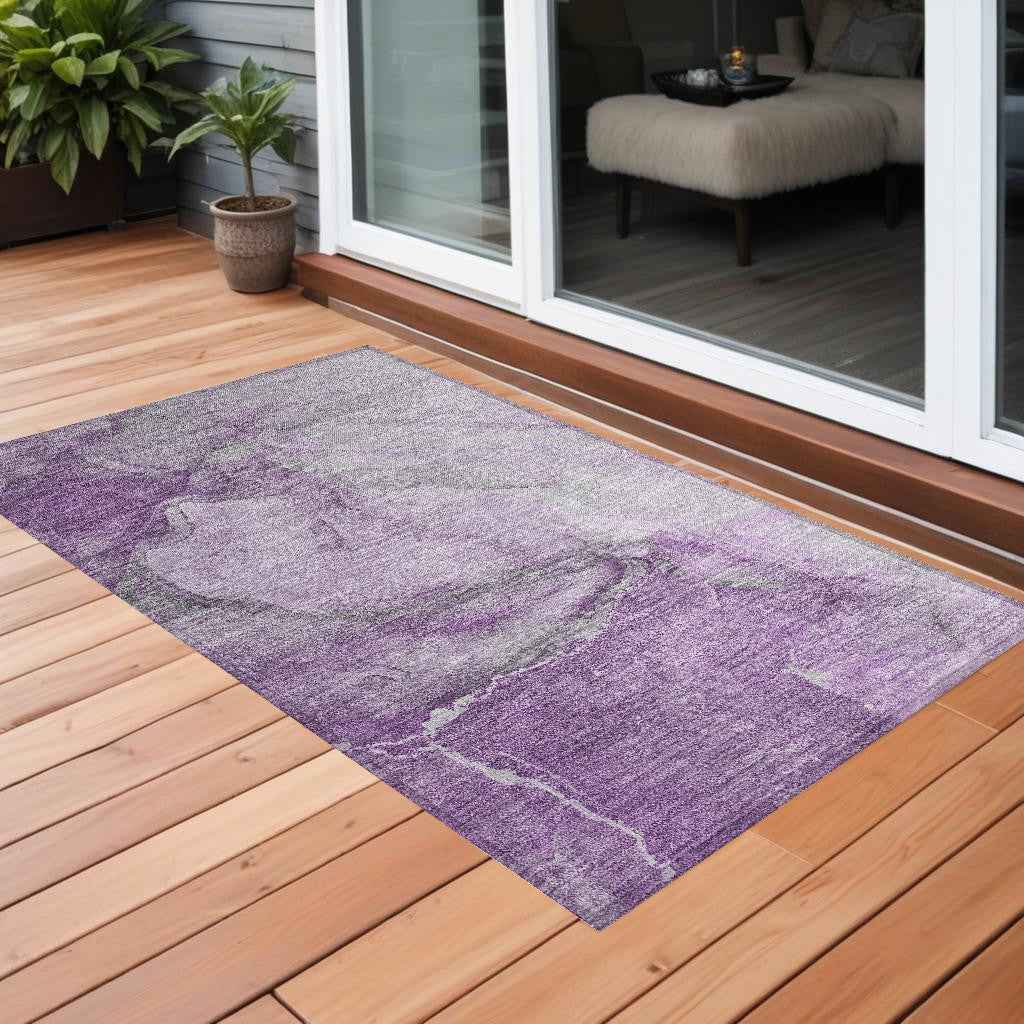 2' X 3' Lilac Abstract Washable Non Skid Indoor Outdoor Area Rug