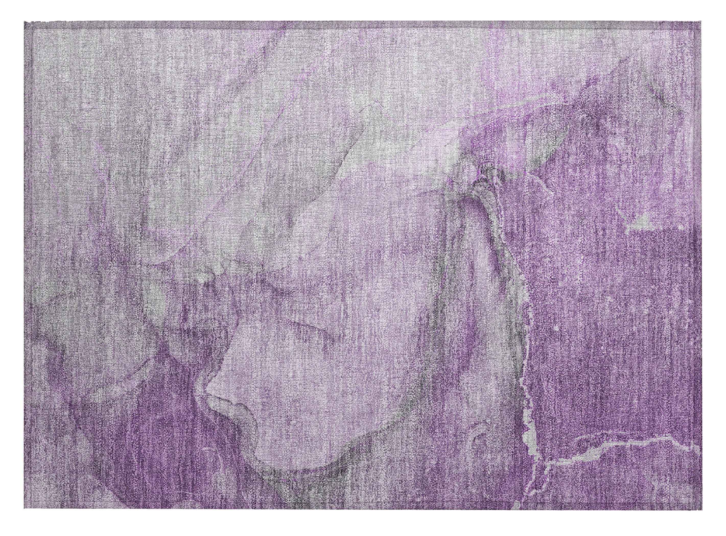 2' X 3' Lilac Abstract Washable Non Skid Indoor Outdoor Area Rug