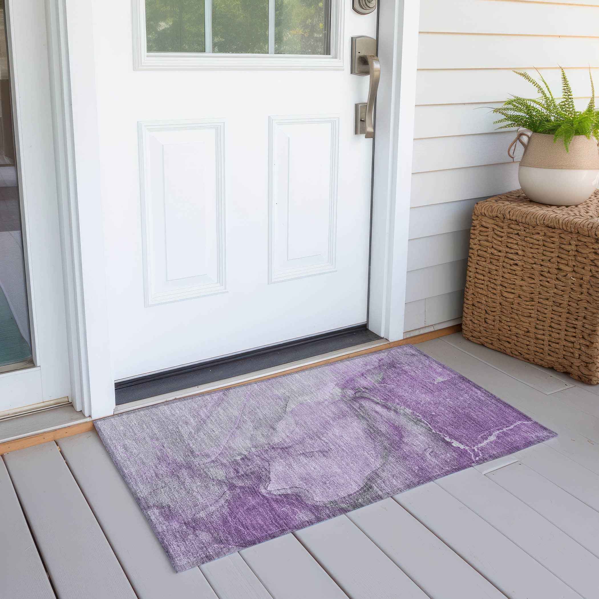 2' X 3' Lilac Abstract Washable Non Skid Indoor Outdoor Area Rug