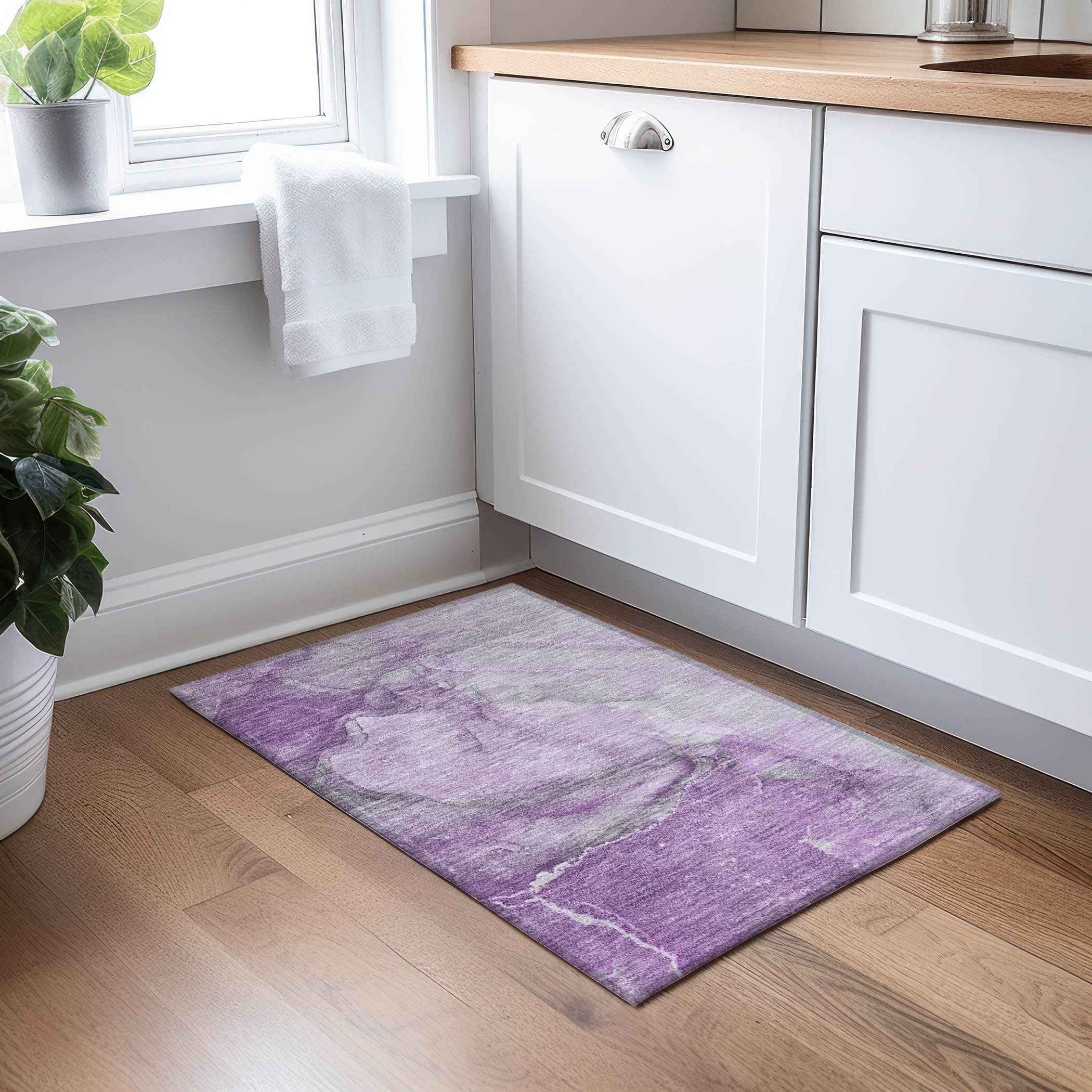 2' X 3' Lilac Abstract Washable Non Skid Indoor Outdoor Area Rug