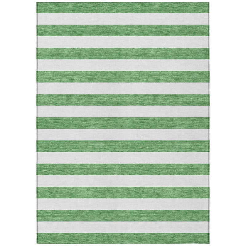 10' X 14' Green and White Striped Washable Indoor Outdoor Area Rug