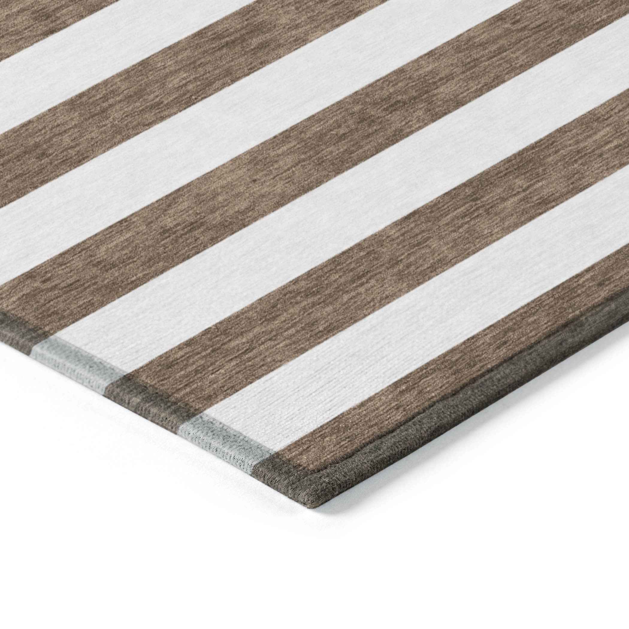 9' X 12' Chocolate Striped Washable Non Skid Indoor Outdoor Area Rug