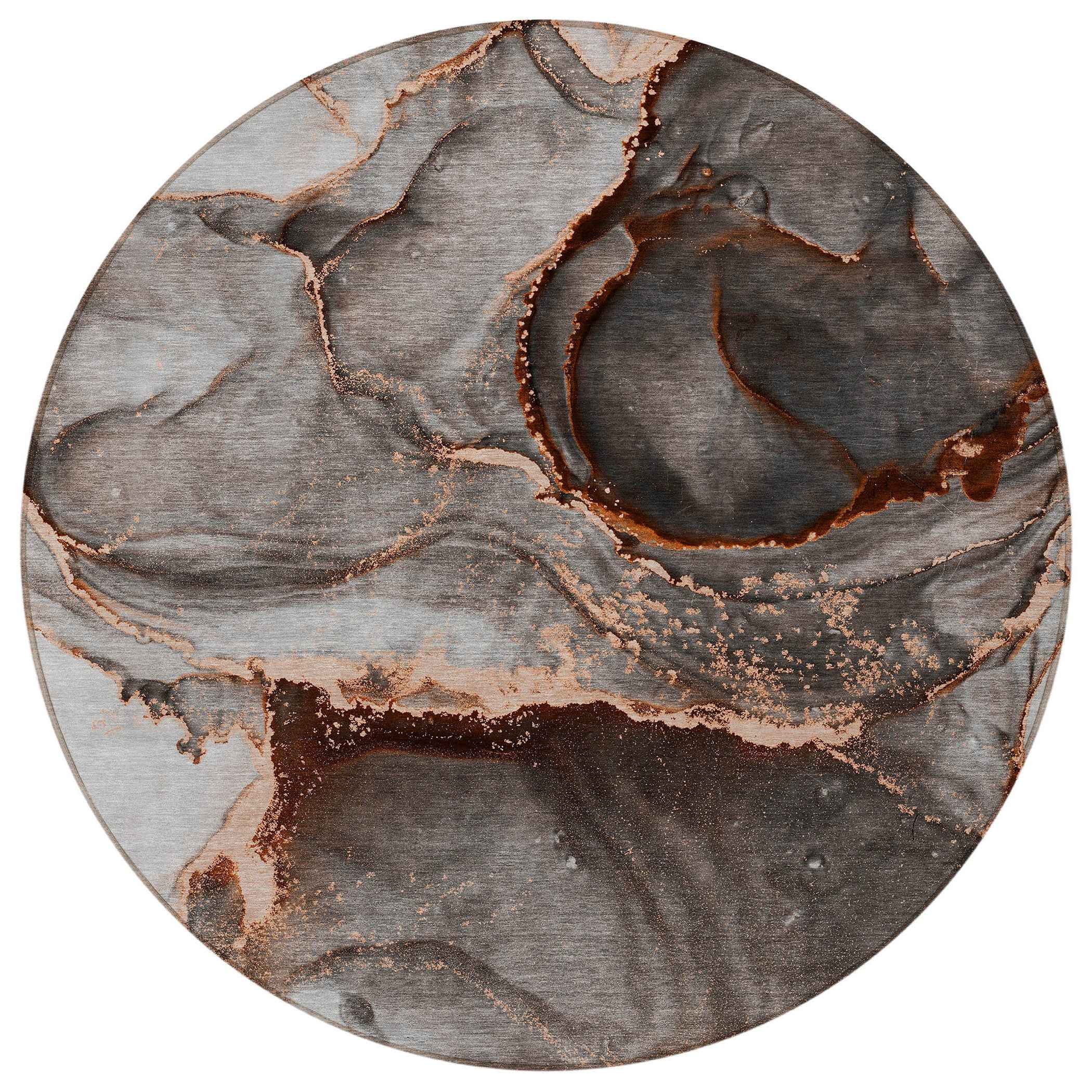 8' Round Peach Round Abstract Washable Non Skid Indoor Outdoor Area Rug