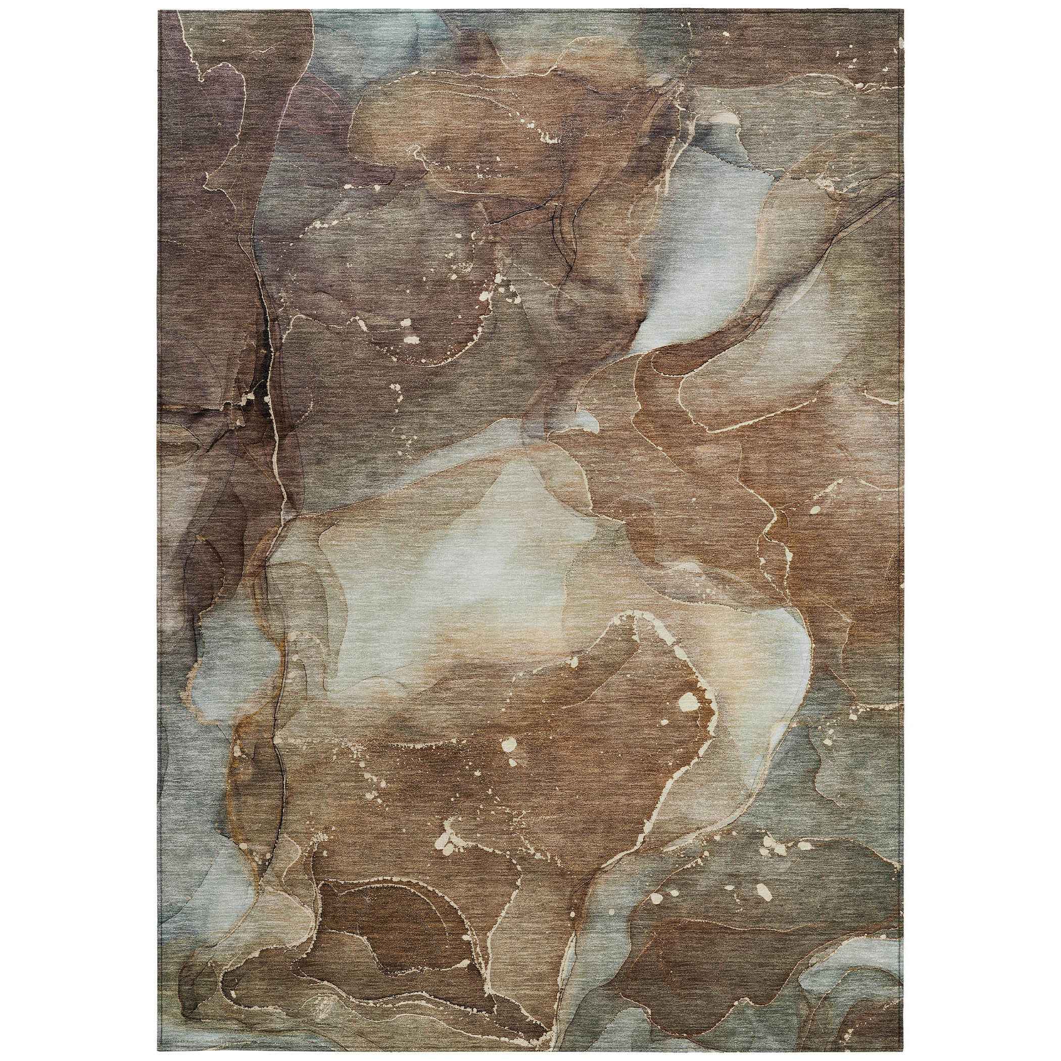 10' X 14' Brown Abstract Washable Non Skid Indoor Outdoor Area Rug