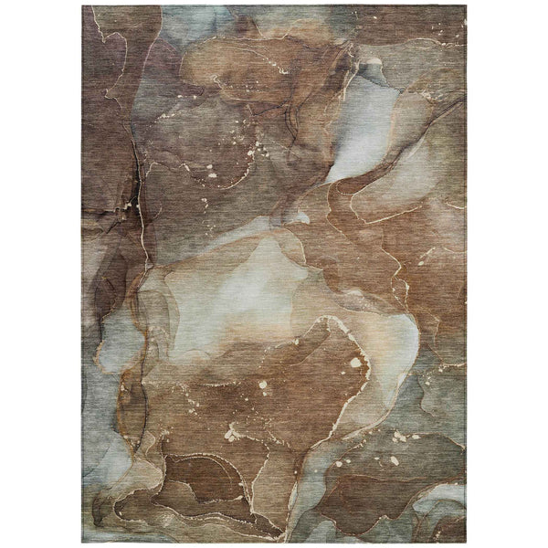 10' X 14' Brown Abstract Washable Non Skid Indoor Outdoor Area Rug