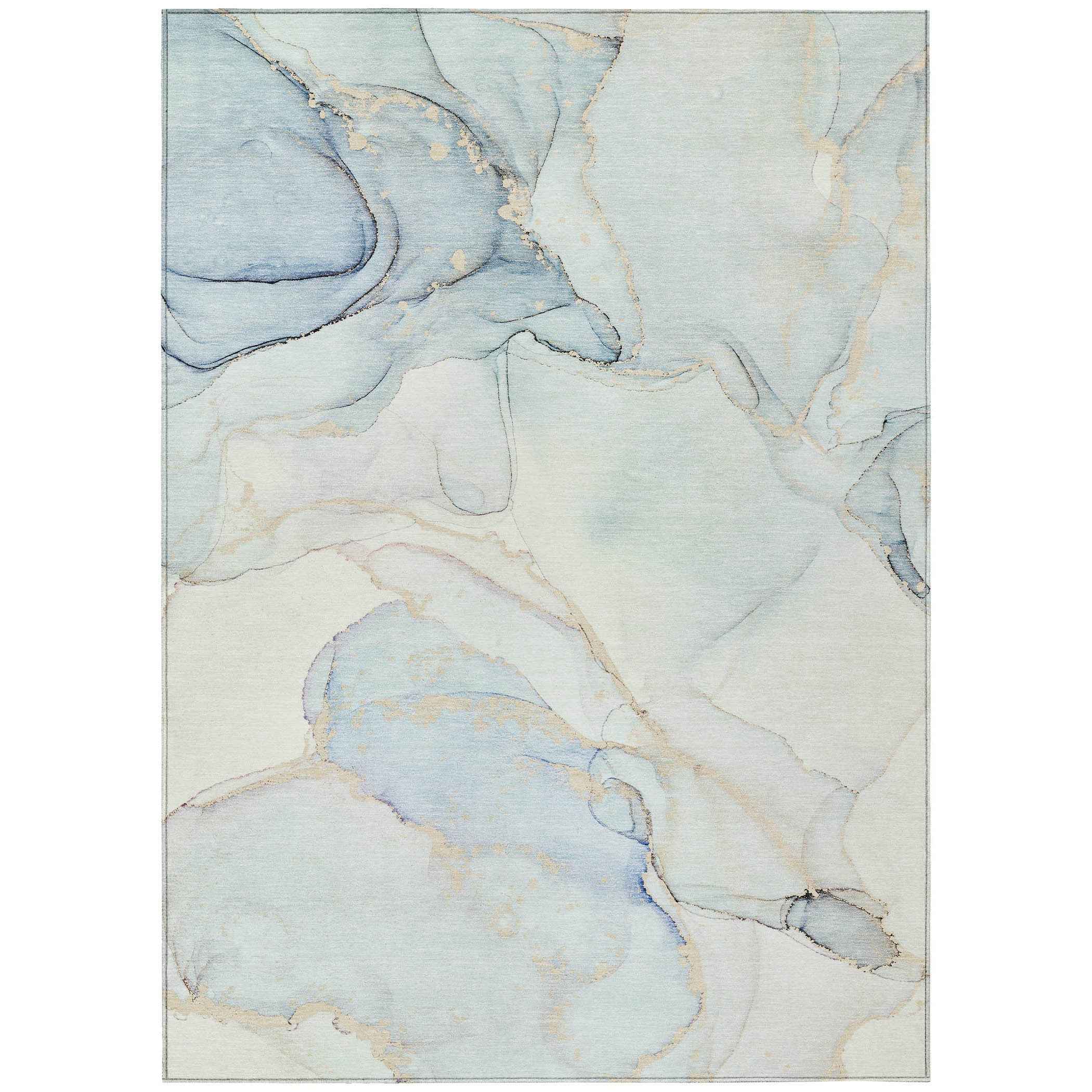 9' X 12' Beige and Blue Abstract Washable Non Skid Indoor Outdoor Area Rug