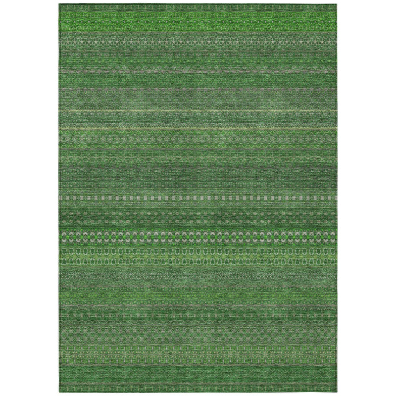 9' X 12' Fern Green Striped Washable Non Skid Indoor Outdoor Area Rug