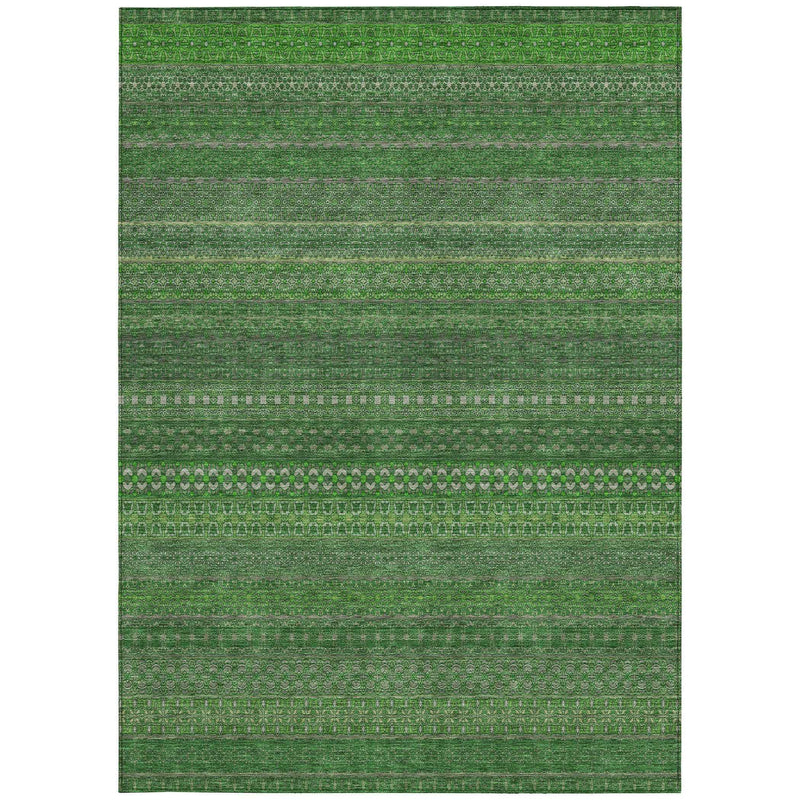 9' X 12' Fern Green Striped Washable Non Skid Indoor Outdoor Area Rug