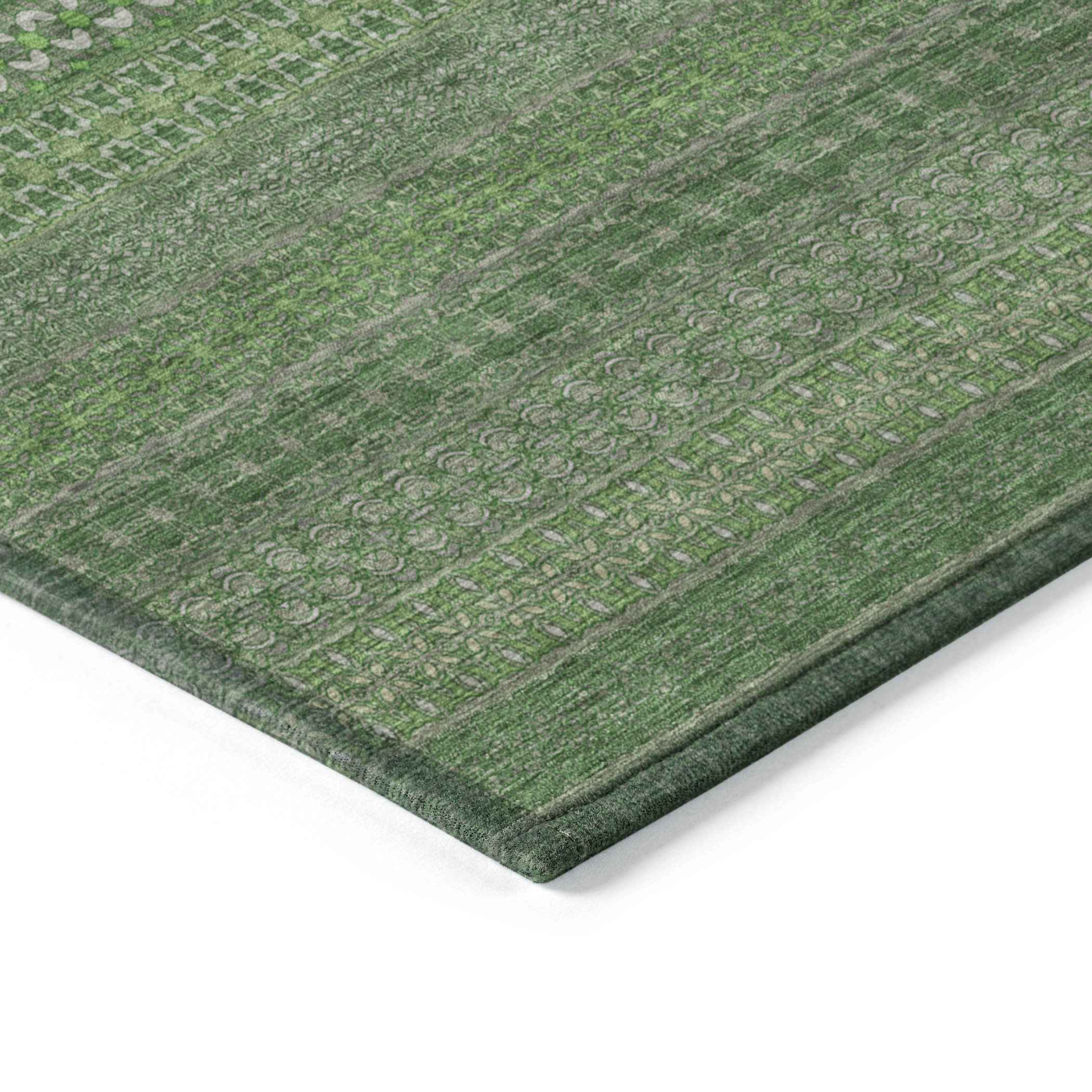 9' X 12' Fern Green Striped Washable Non Skid Indoor Outdoor Area Rug