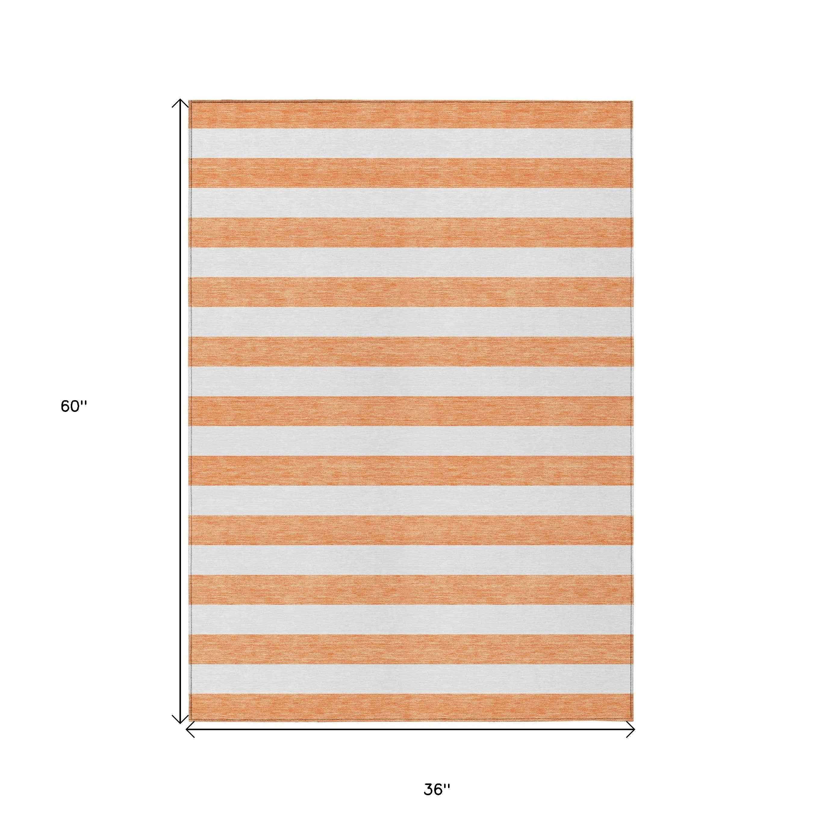 3' X 5' Salmon Striped Washable Non Skid Indoor Outdoor Area Rug