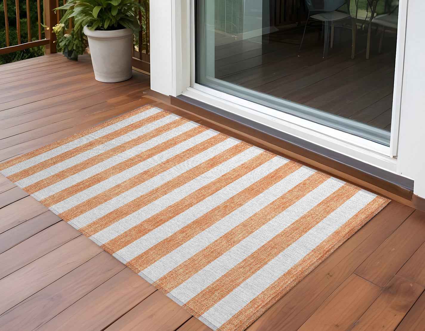 3' X 5' Salmon Striped Washable Non Skid Indoor Outdoor Area Rug