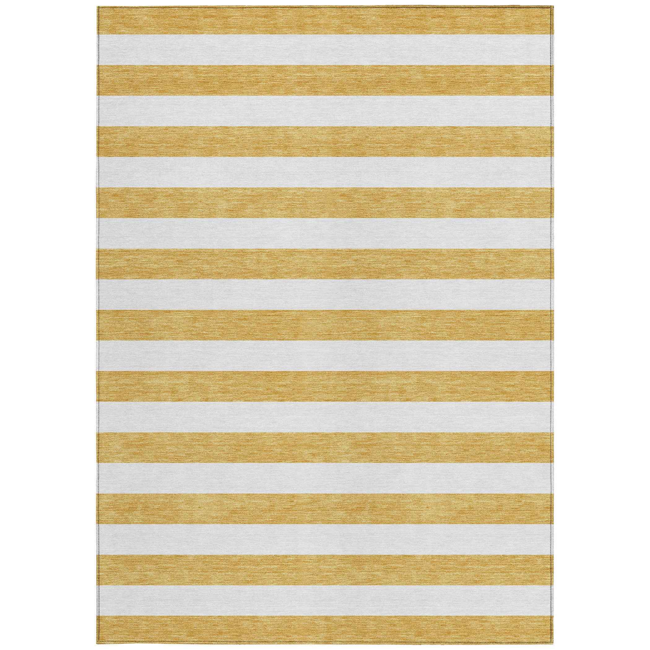 9' X 12' Gold Striped Washable Non Skid Indoor Outdoor Area Rug