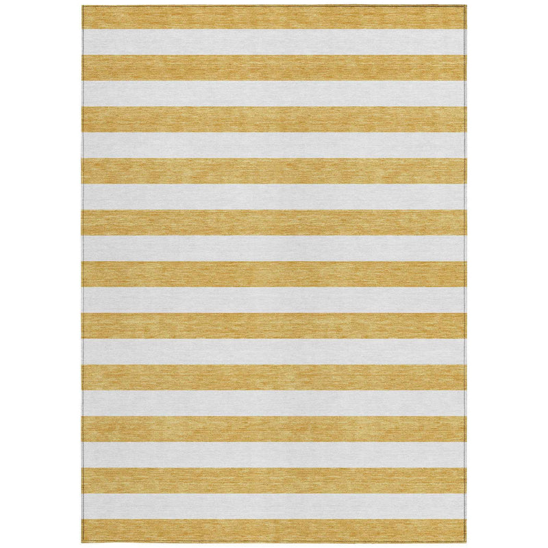 9' X 12' Gold Striped Washable Non Skid Indoor Outdoor Area Rug