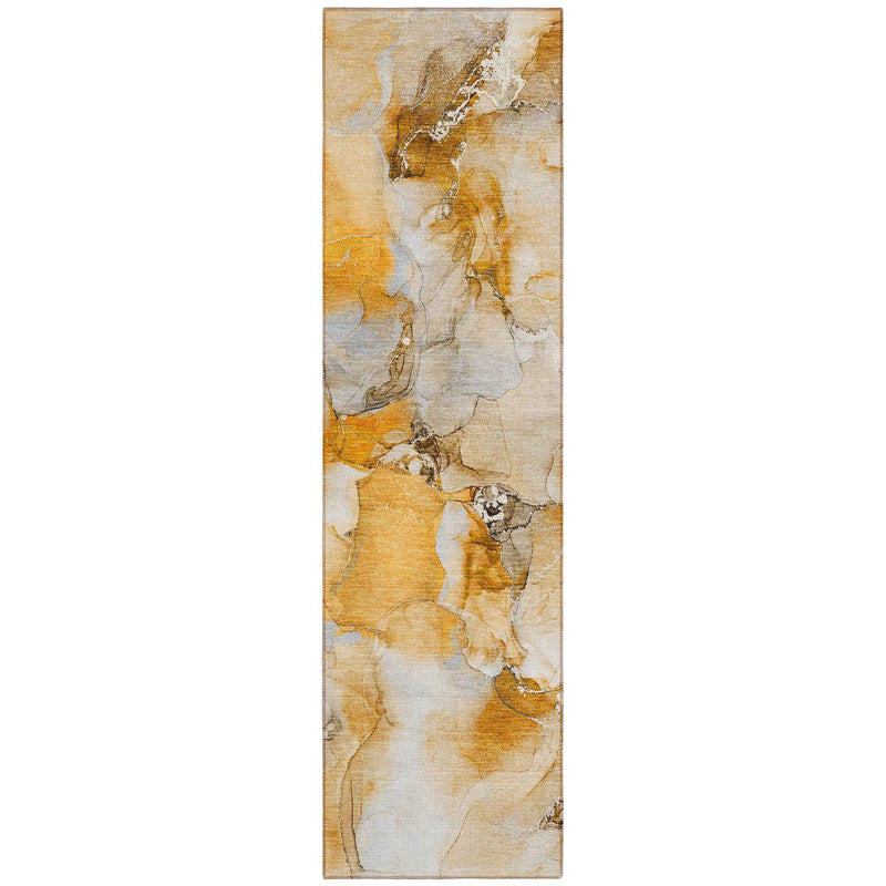 2' X 8' Orange and Ivory Abstract Washable Indoor Outdoor Runner Rug