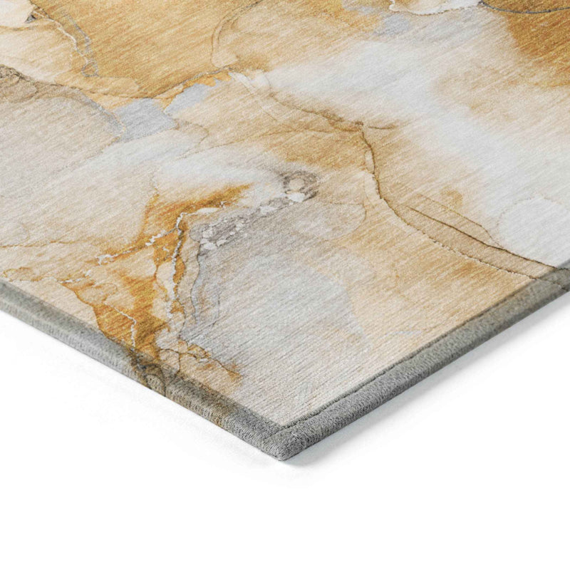 2' X 8' Orange and Ivory Abstract Washable Indoor Outdoor Runner Rug