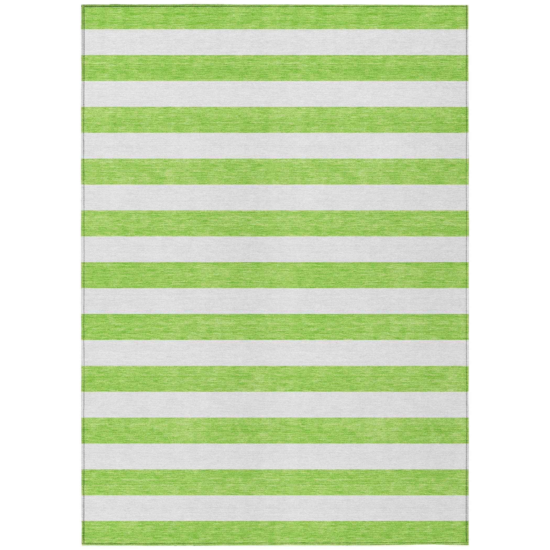 5' X 8' Green and White Striped Washable Non Skid Indoor Outdoor Area Rug