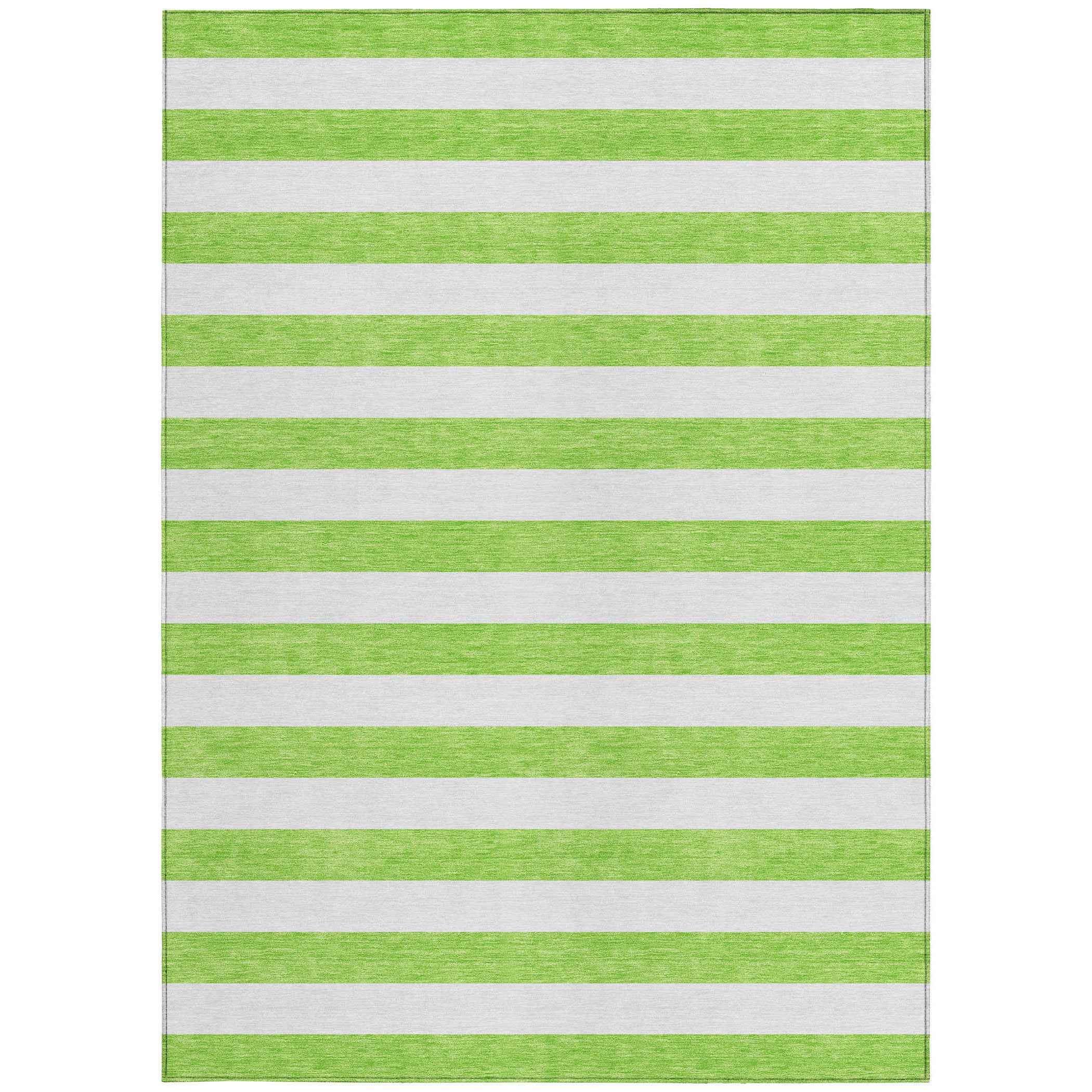 5' X 8' Green and White Striped Washable Non Skid Indoor Outdoor Area Rug