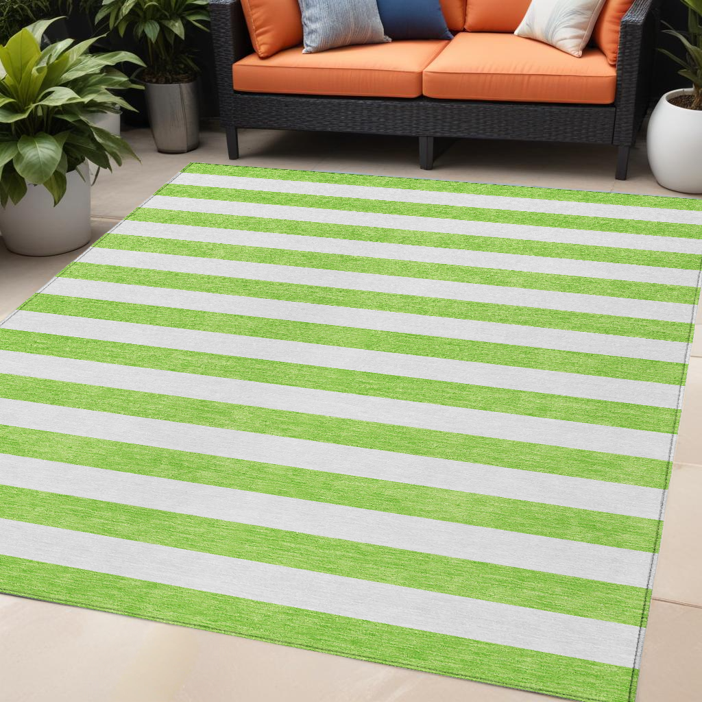 5' X 8' Green and White Striped Washable Non Skid Indoor Outdoor Area Rug