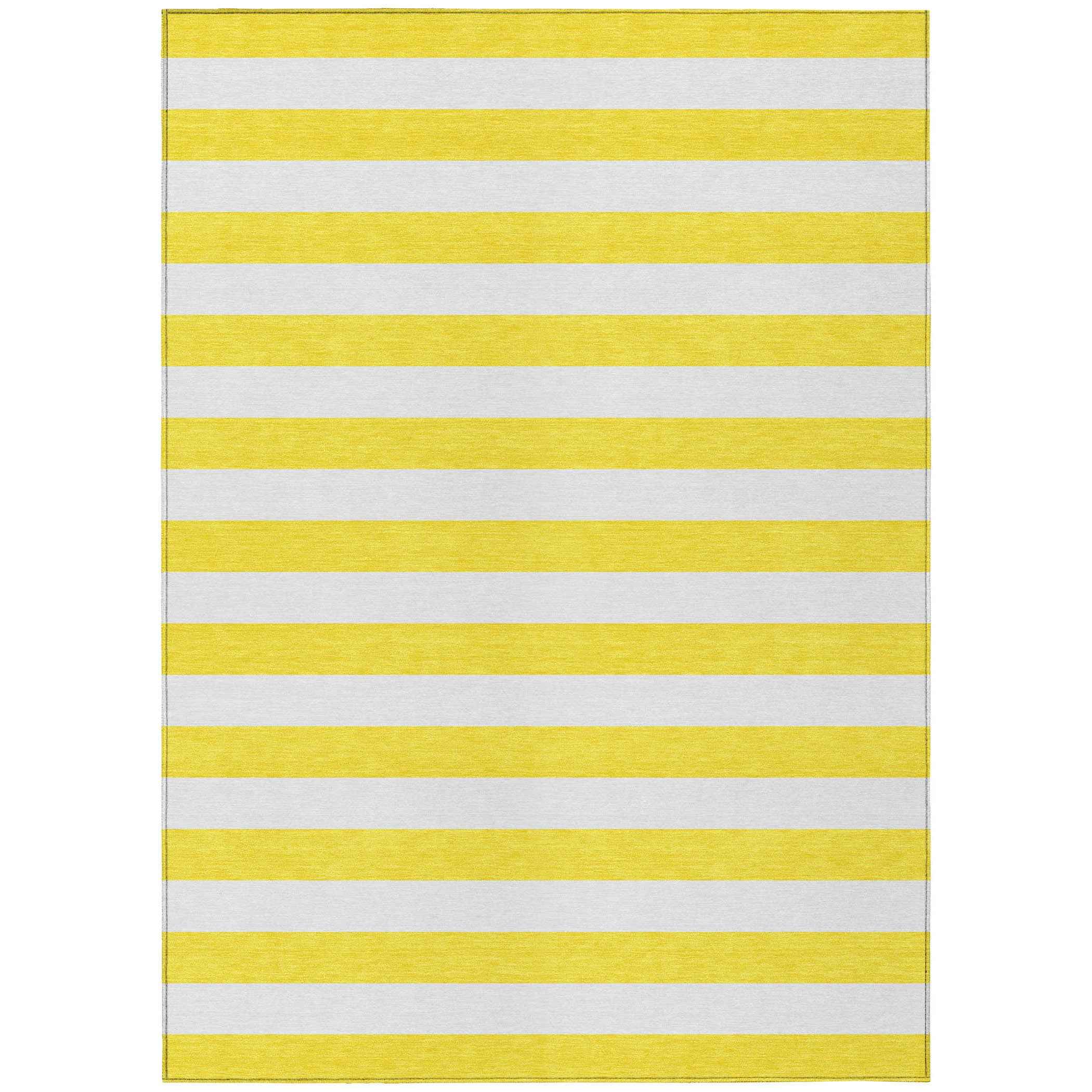 3' X 5' Yellow and White Striped Washable Indoor Outdoor Area Rug