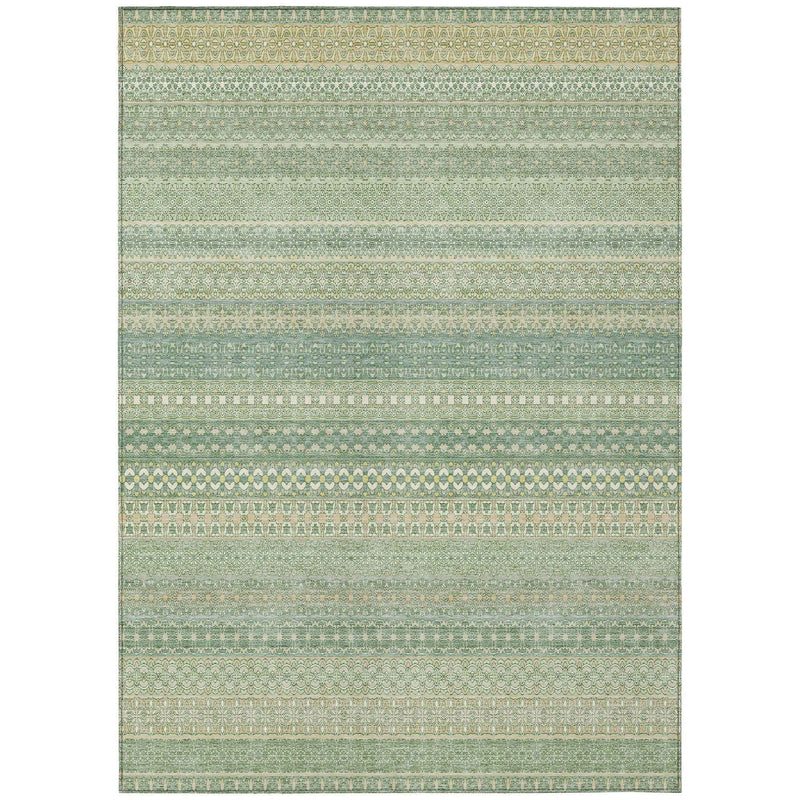 5' X 8' Artichoke Green Striped Washable Non Skid Indoor Outdoor Area Rug
