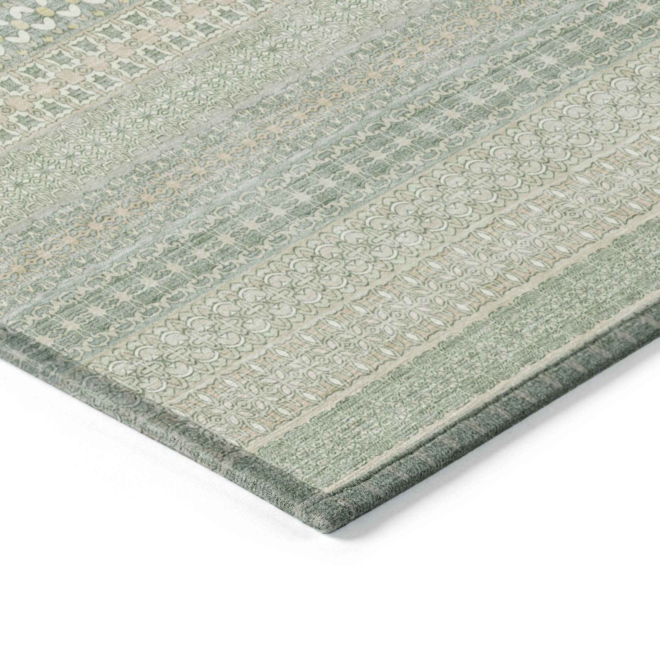 5' X 8' Artichoke Green Striped Washable Non Skid Indoor Outdoor Area Rug