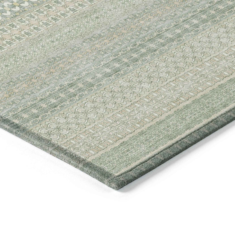 5' X 8' Artichoke Green Striped Washable Non Skid Indoor Outdoor Area Rug