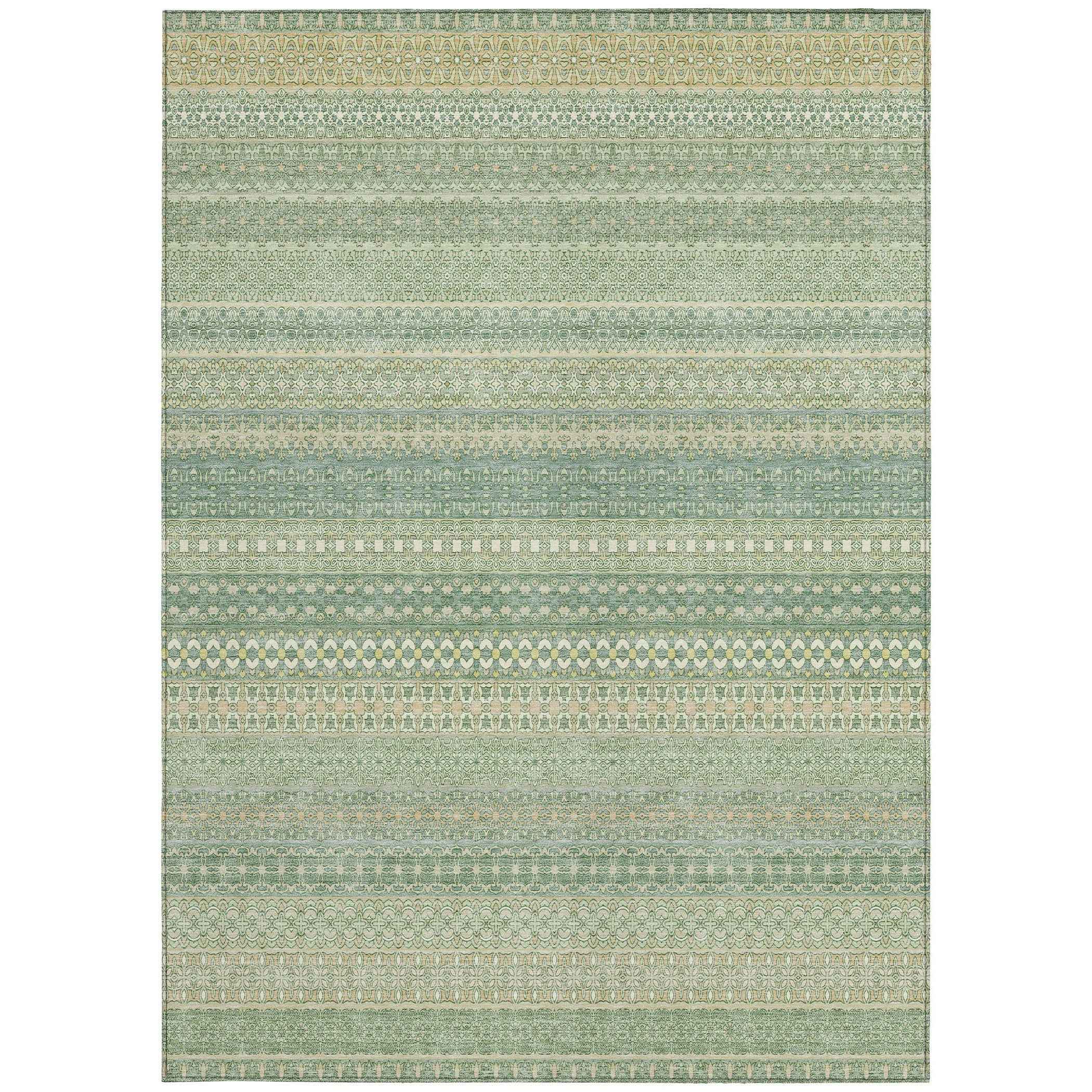 5' X 8' Artichoke Green Striped Washable Non Skid Indoor Outdoor Area Rug