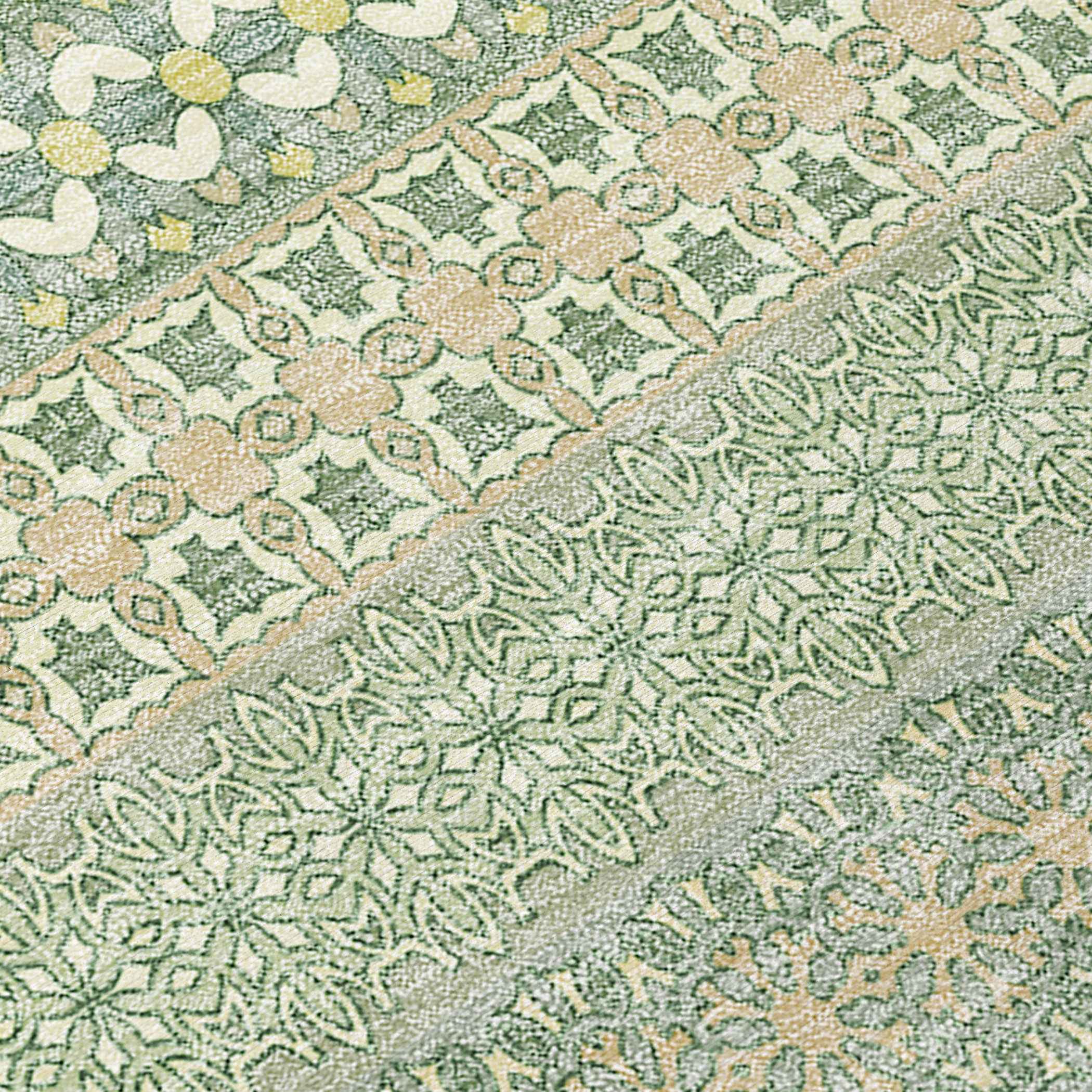 5' X 8' Artichoke Green Striped Washable Non Skid Indoor Outdoor Area Rug