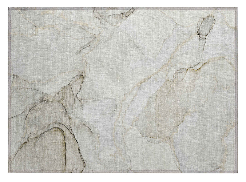 2' X 3' Beige and Ivory Abstract Washable Indoor Outdoor Area Rug