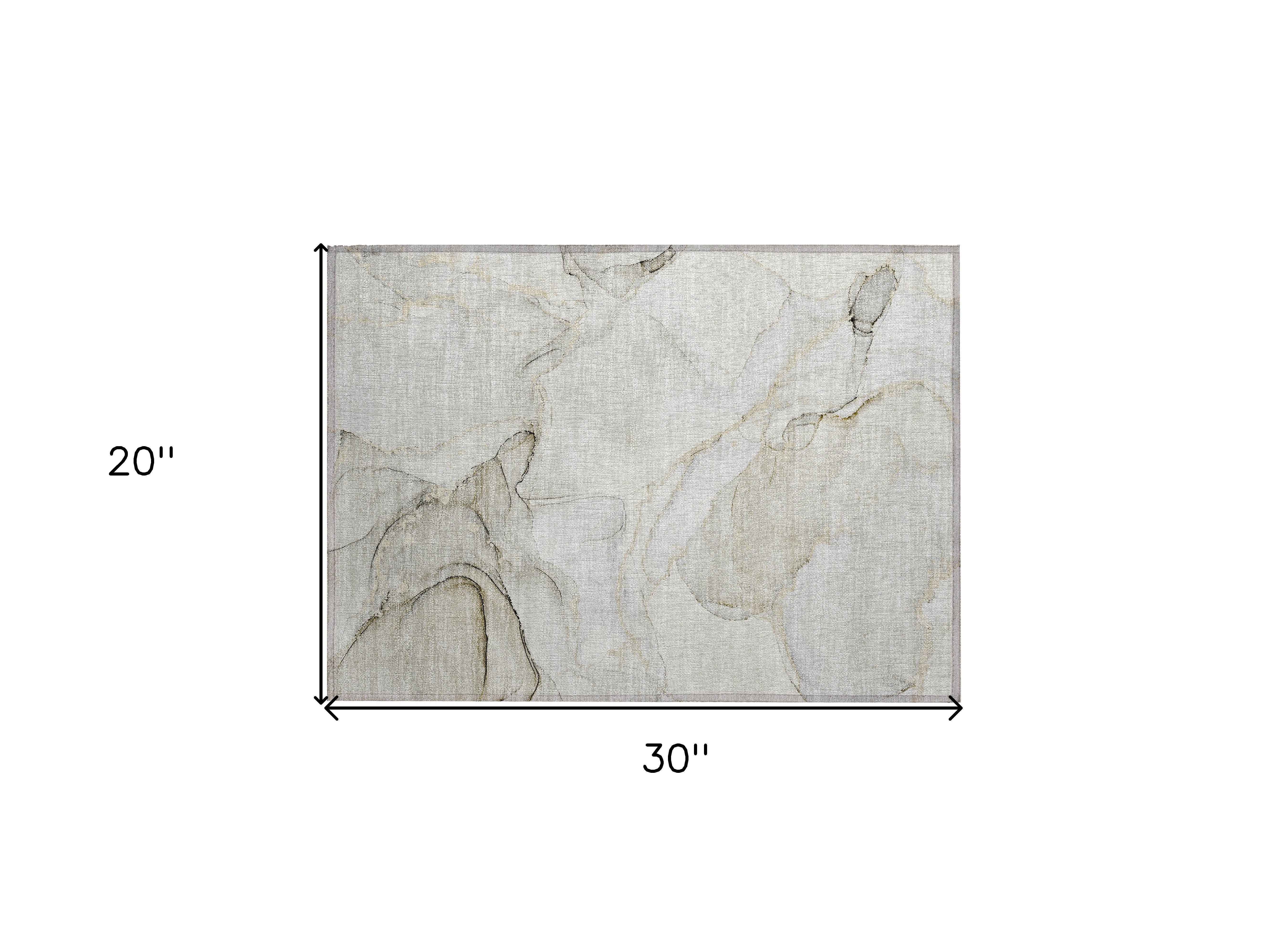 2' X 3' Beige and Ivory Abstract Washable Indoor Outdoor Area Rug