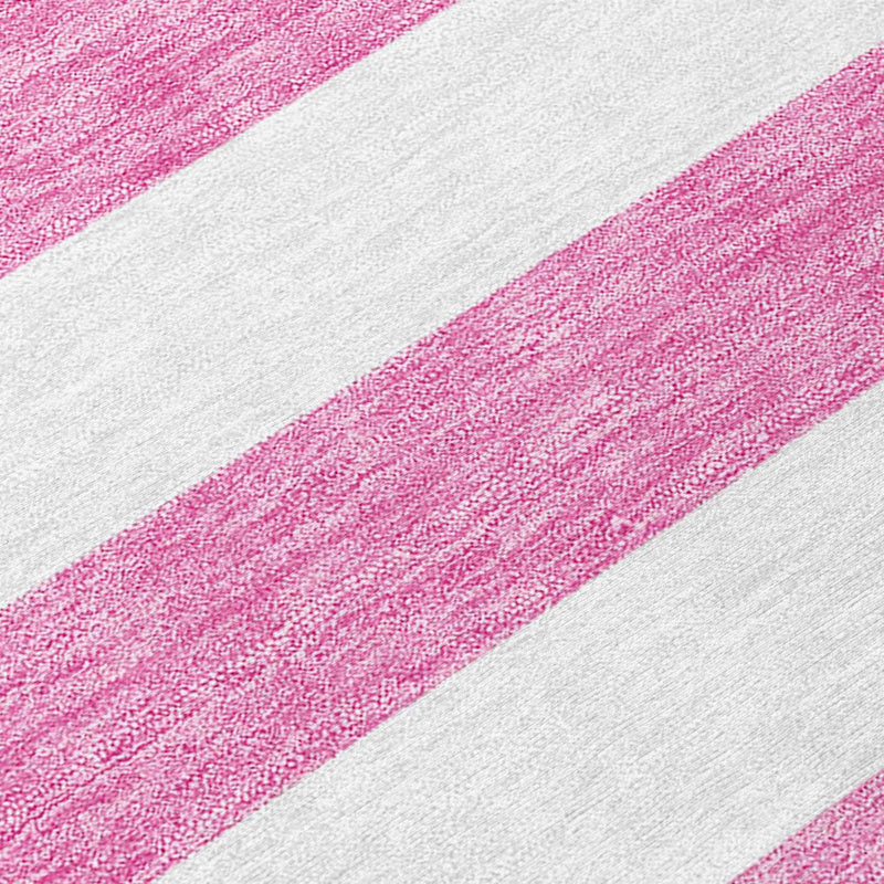 2' X 8' Pink and White Striped Washable Indoor Outdoor Runner Rug