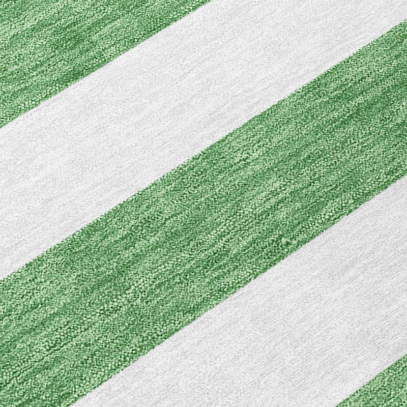 8' X 8' Green and White Round Striped Washable Indoor Outdoor Area Rug