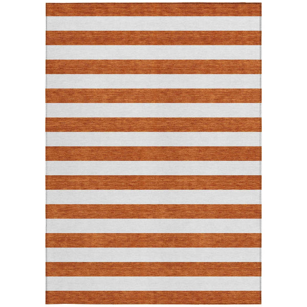 10' X 14' Orange Striped Washable Non Skid Indoor Outdoor Area Rug