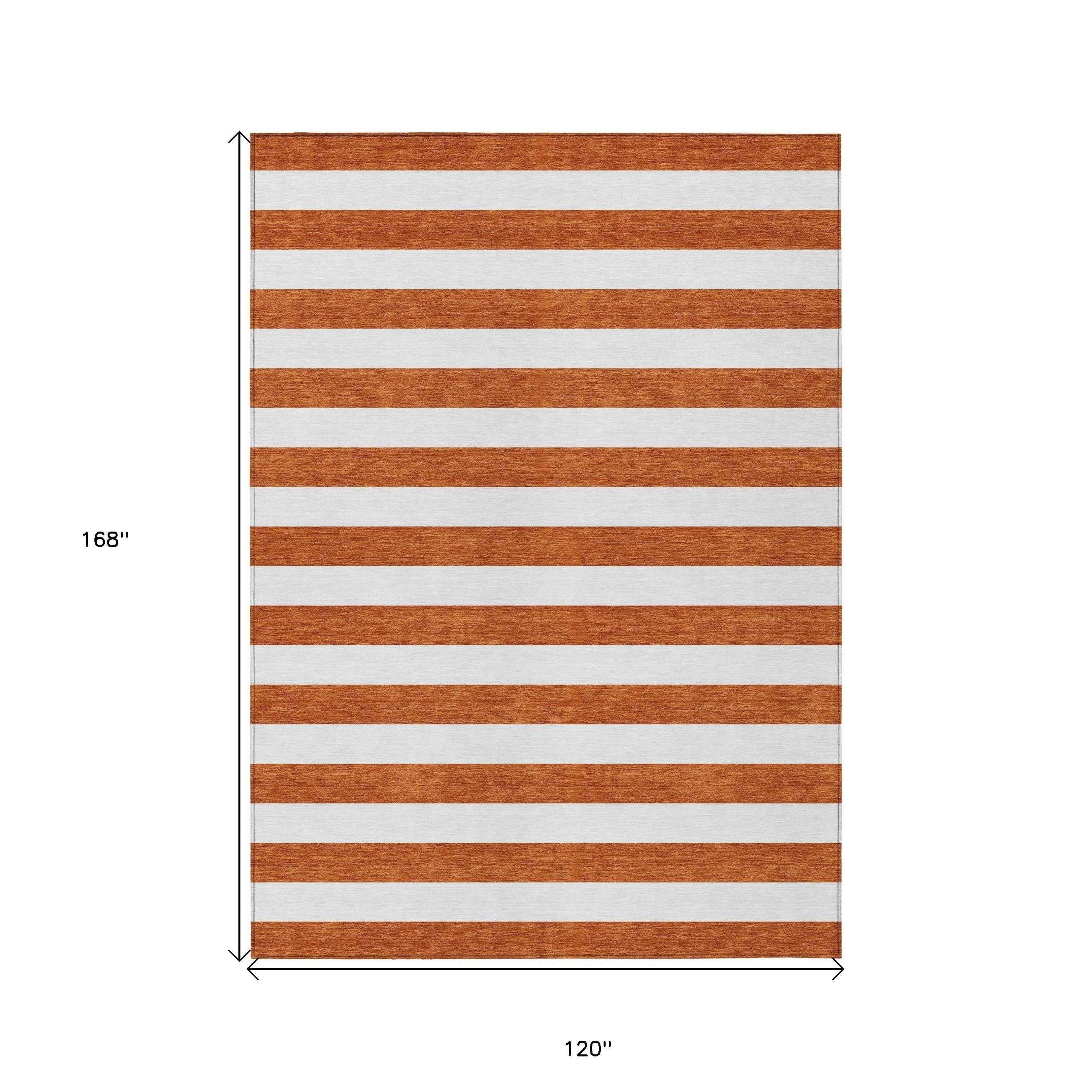 10' X 14' Orange Striped Washable Non Skid Indoor Outdoor Area Rug