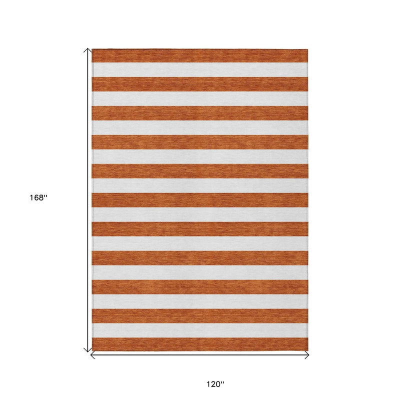 10' X 14' Orange Striped Washable Non Skid Indoor Outdoor Area Rug