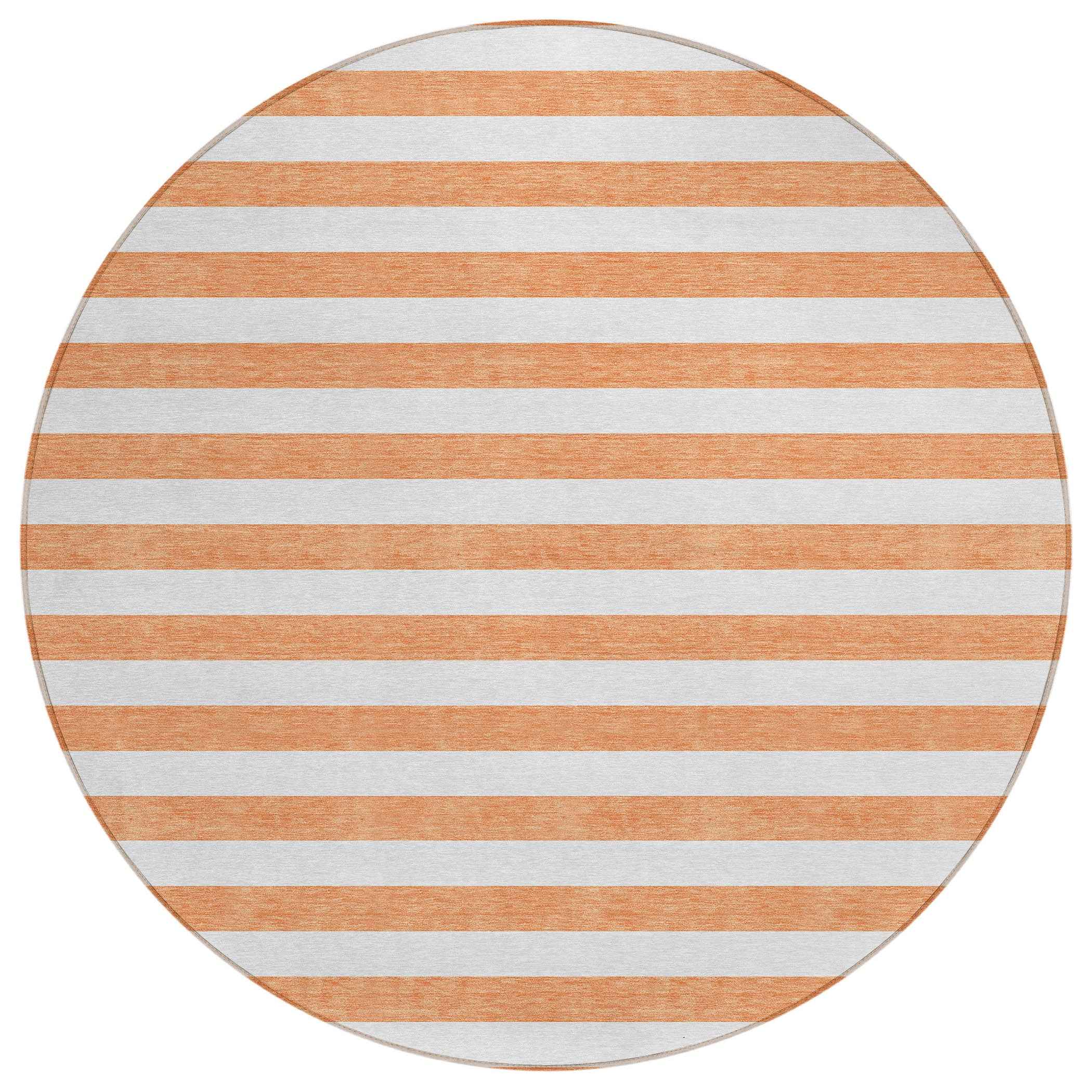 8' Round Salmon Round Striped Washable Non Skid Indoor Outdoor Area Rug
