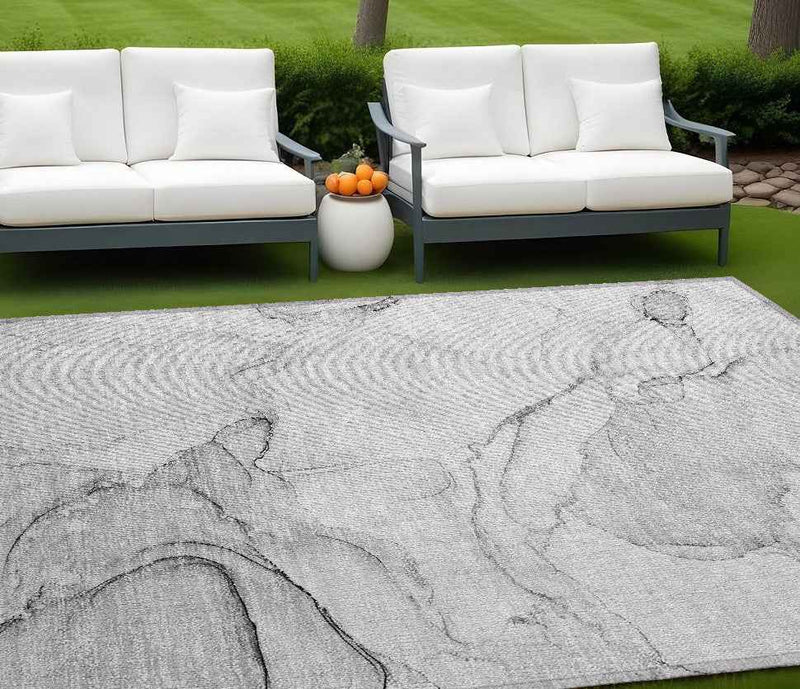 10' X 14' Silver Abstract Washable Non Skid Indoor Outdoor Area Rug